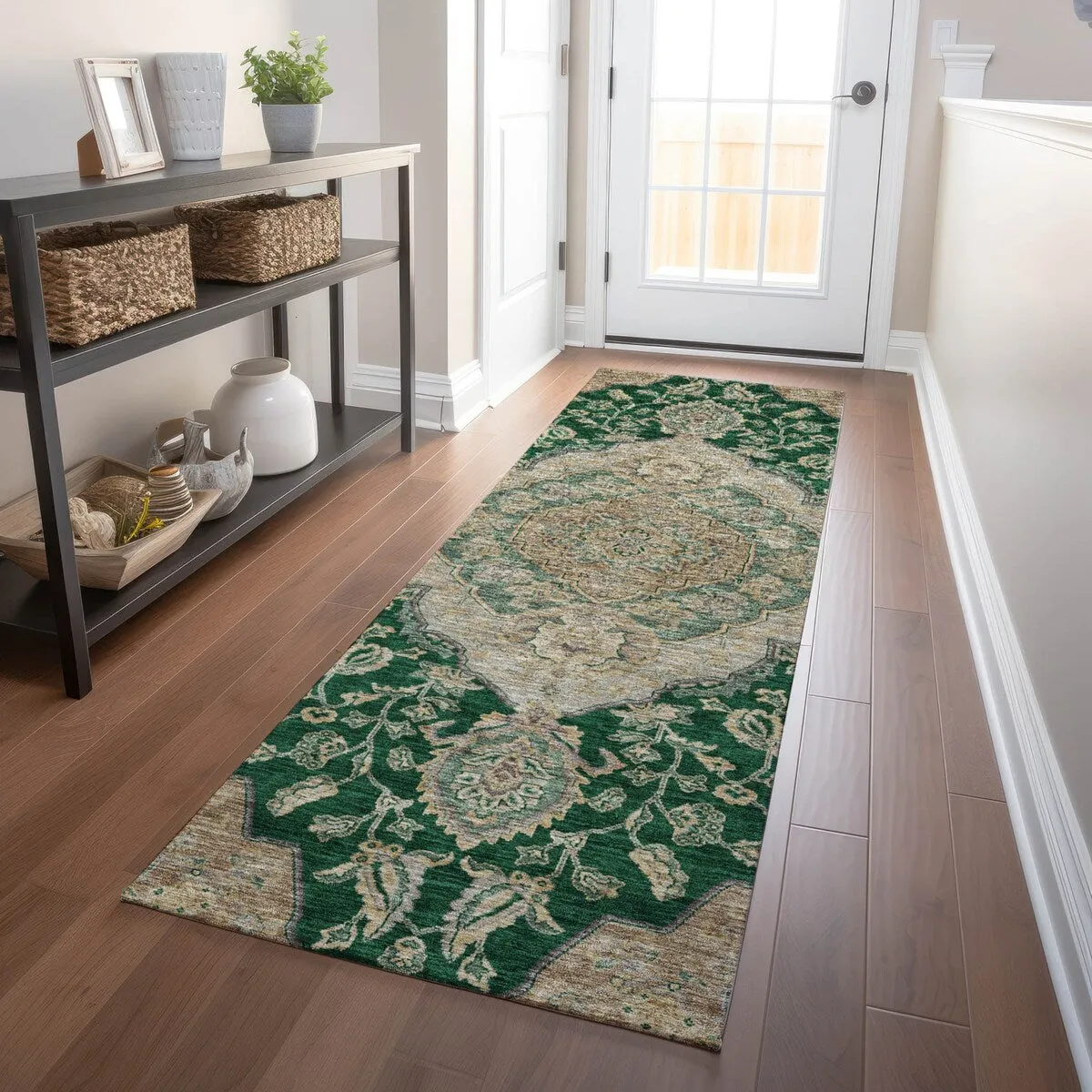 Machine Washable Indoor/ Outdoor Traditional Medallion Chantille Rug