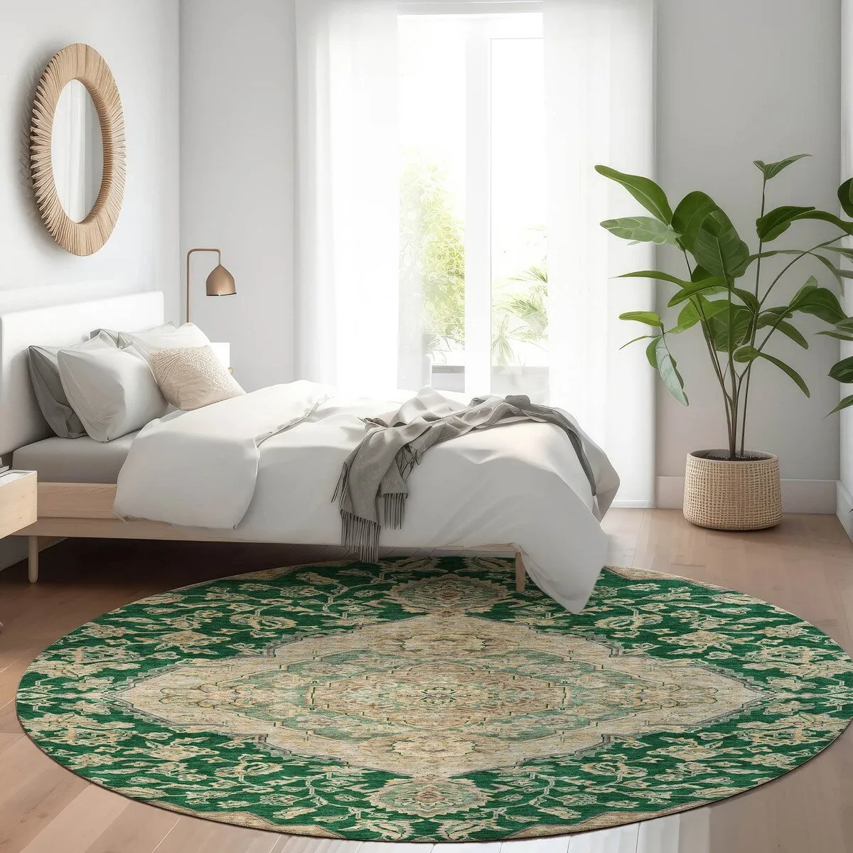 Machine Washable Indoor/ Outdoor Traditional Medallion Chantille Rug