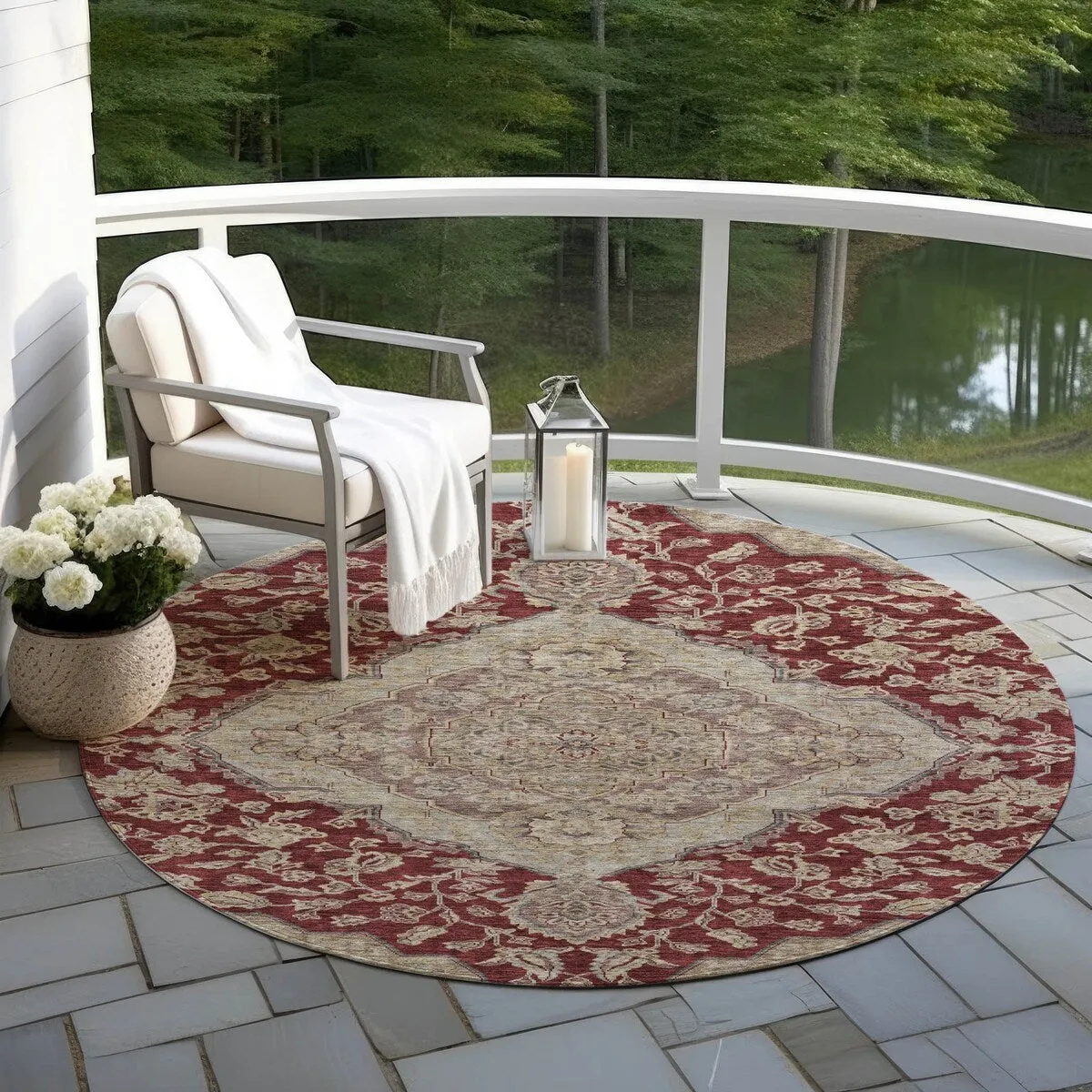 Machine Washable Indoor/ Outdoor Traditional Medallion Chantille Rug