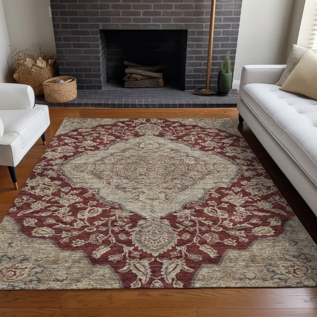 Machine Washable Indoor/ Outdoor Traditional Medallion Chantille Rug