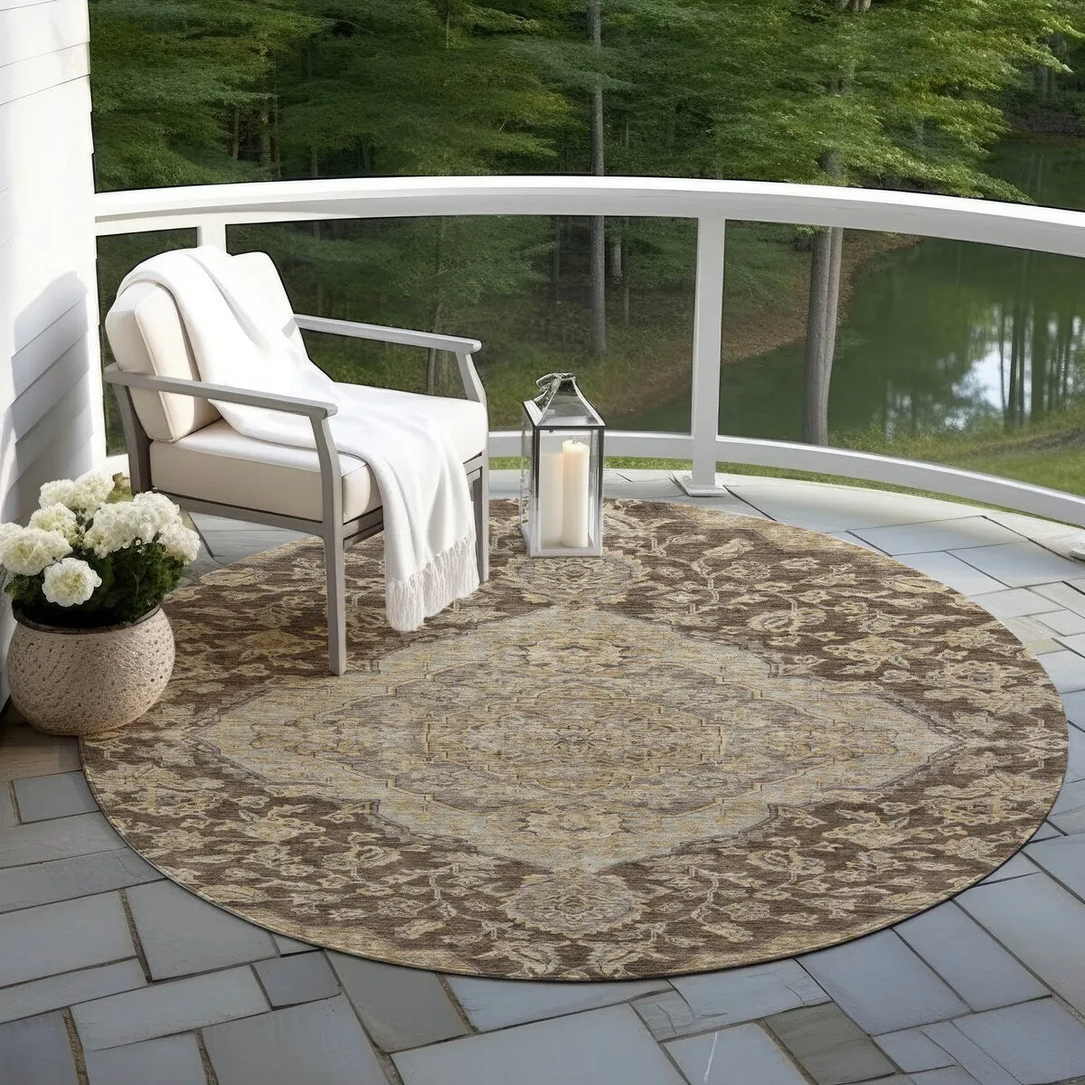 Machine Washable Indoor/ Outdoor Traditional Medallion Chantille Rug