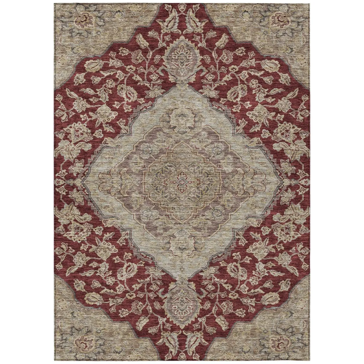 Machine Washable Indoor/ Outdoor Traditional Medallion Chantille Rug