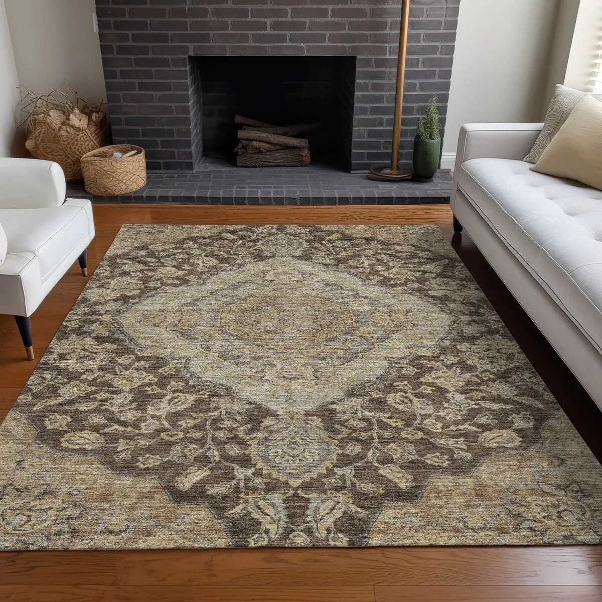 Machine Washable Indoor/ Outdoor Traditional Medallion Chantille Rug