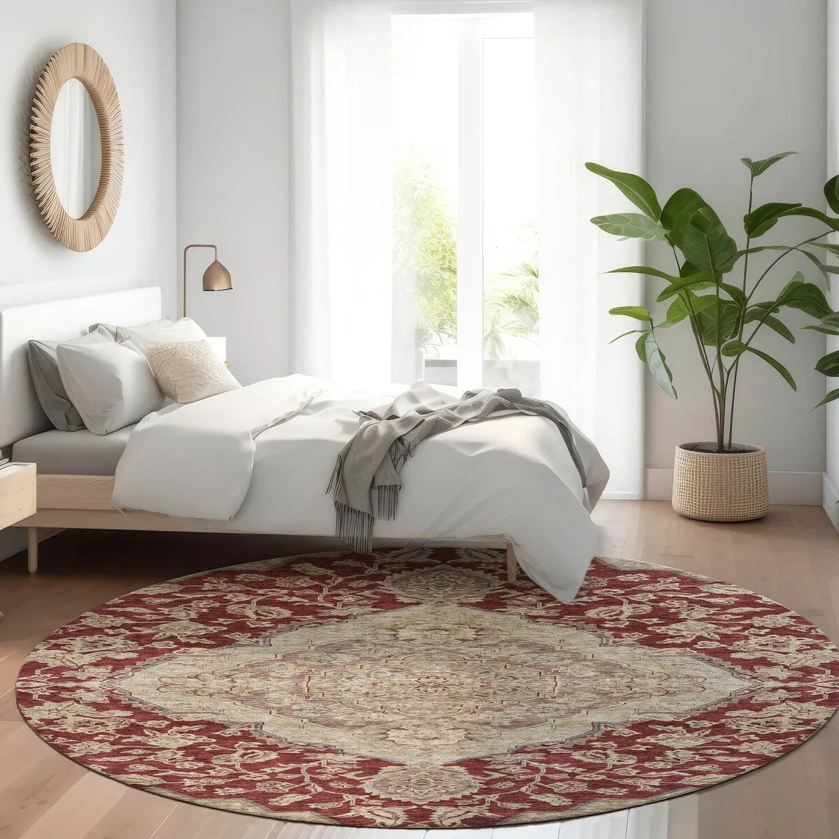 Machine Washable Indoor/ Outdoor Traditional Medallion Chantille Rug