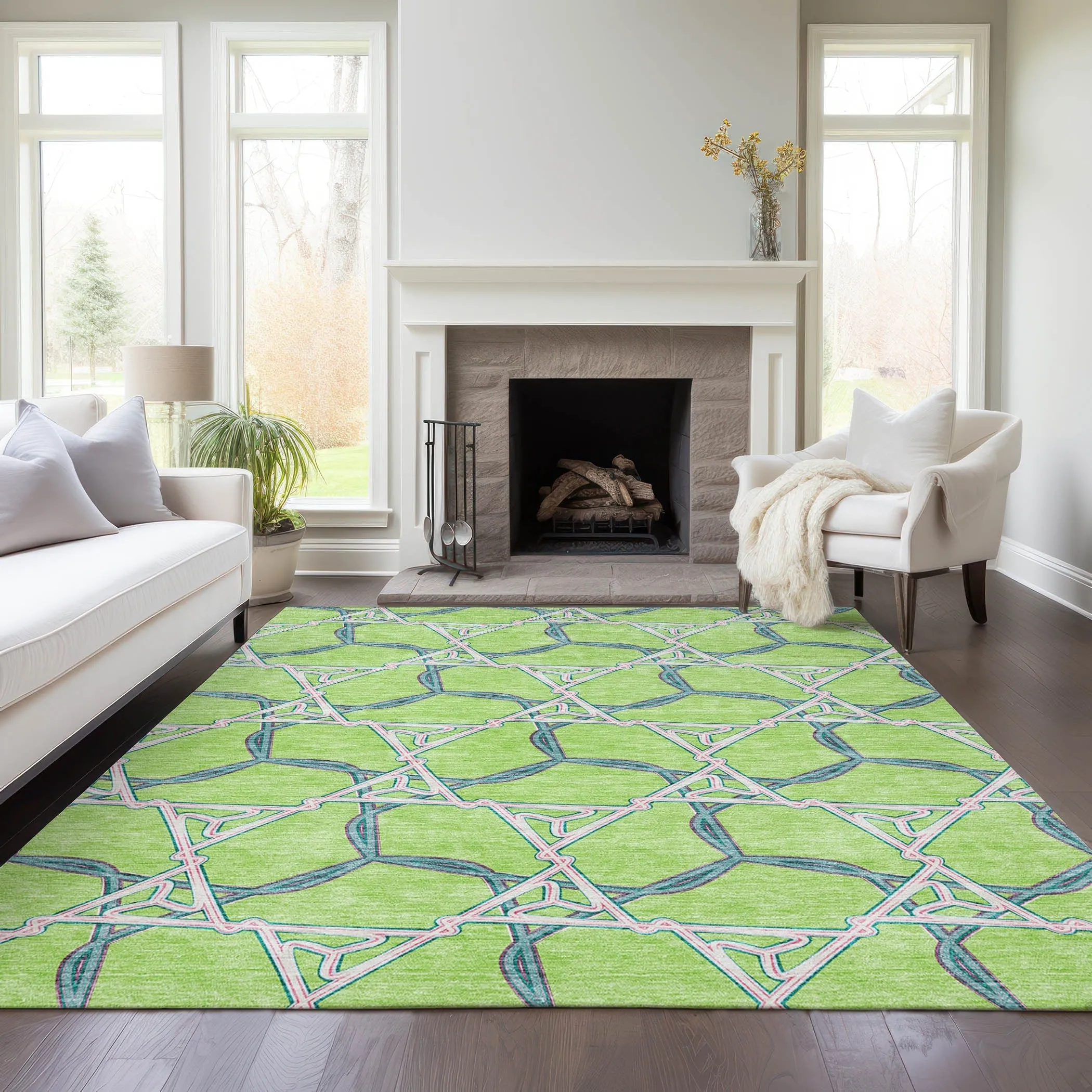 Machine Washable Indoor/ Outdoor Transitional Links Chantille Rug