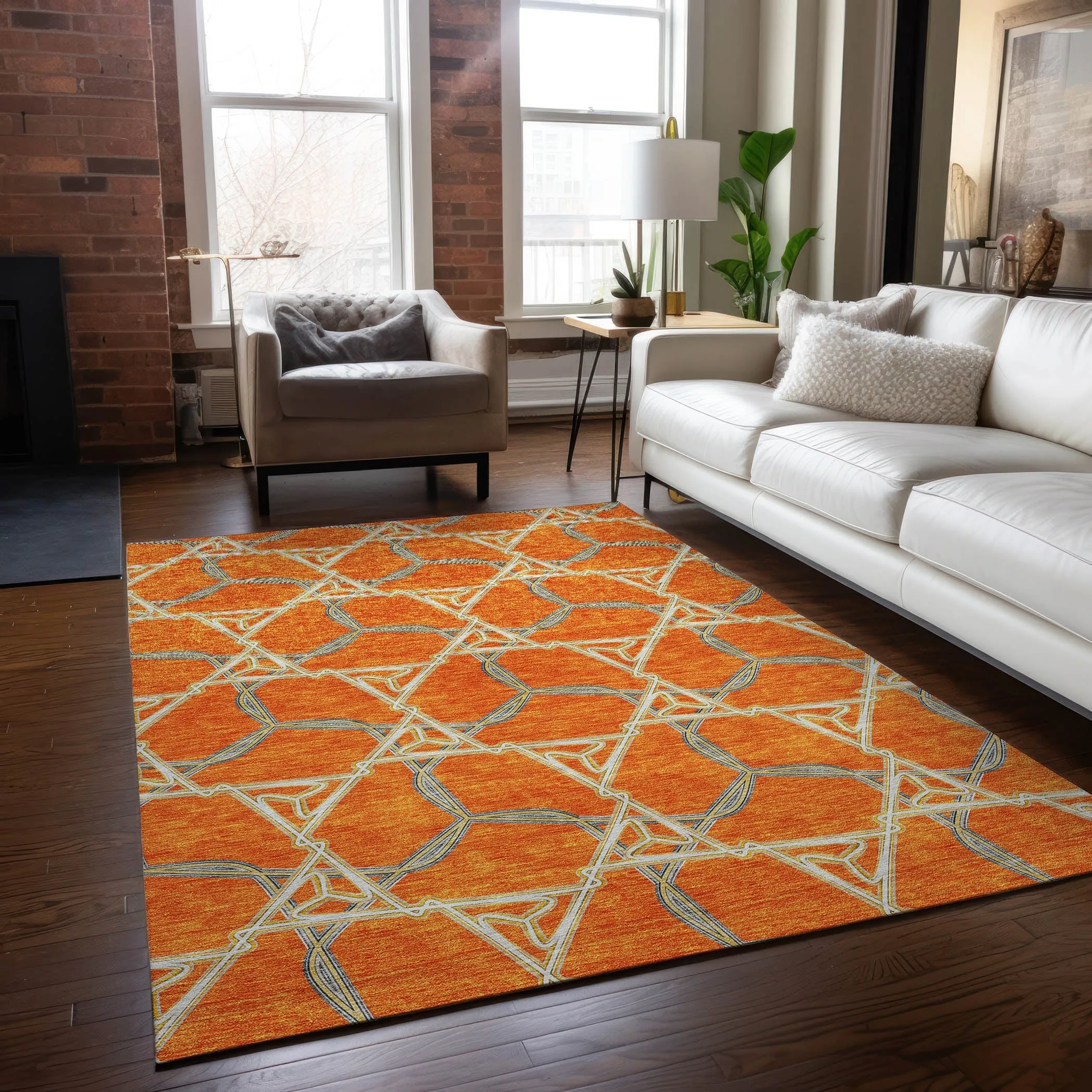 Machine Washable Indoor/ Outdoor Transitional Links Chantille Rug