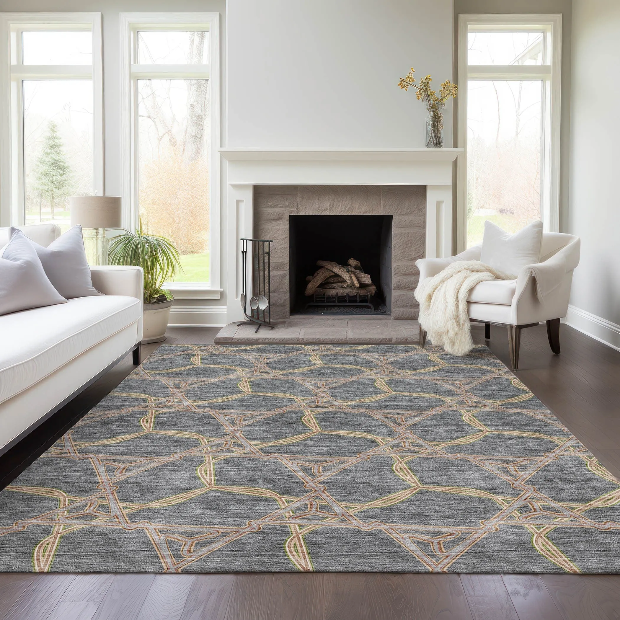Machine Washable Indoor/ Outdoor Transitional Links Chantille Rug