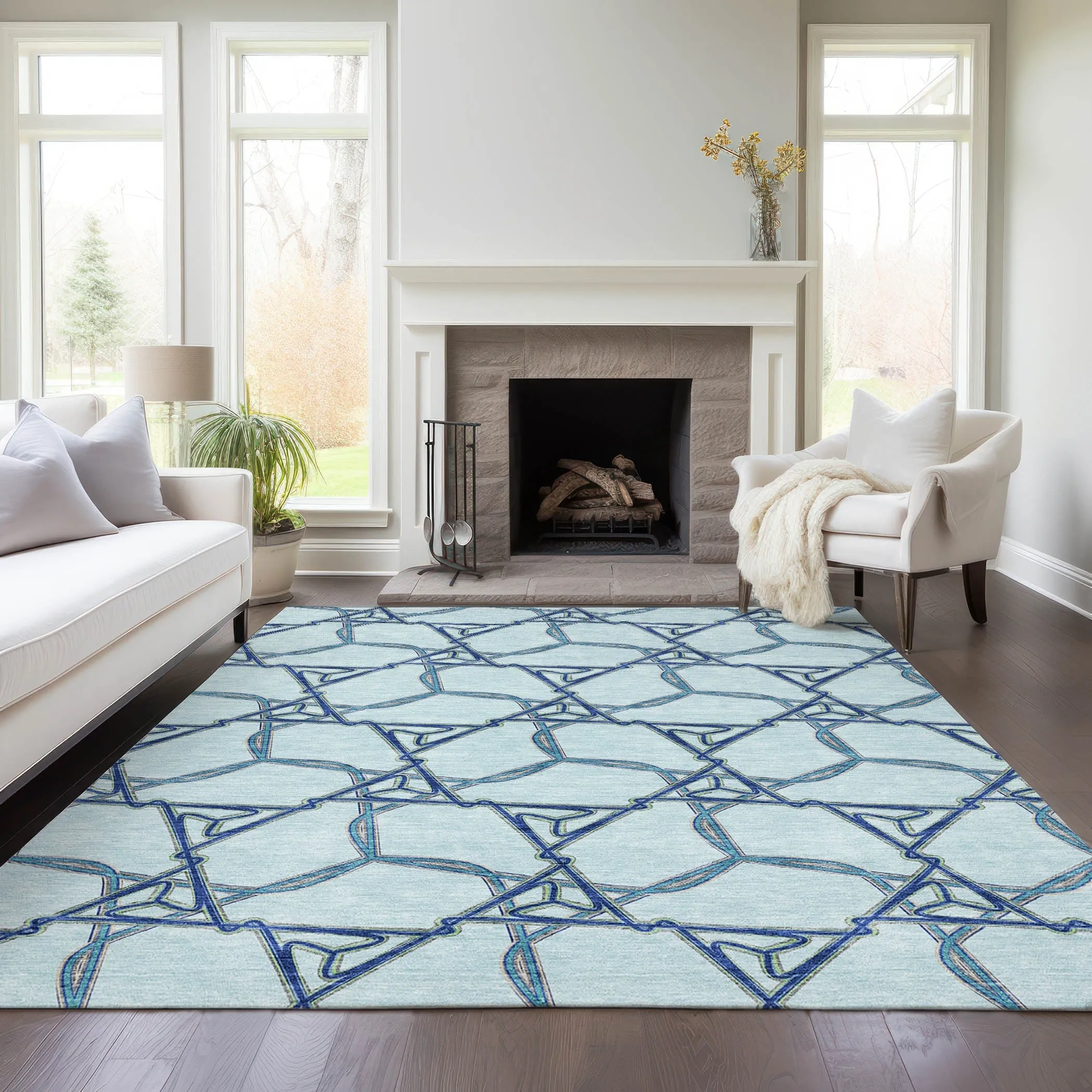 Machine Washable Indoor/ Outdoor Transitional Links Chantille Rug