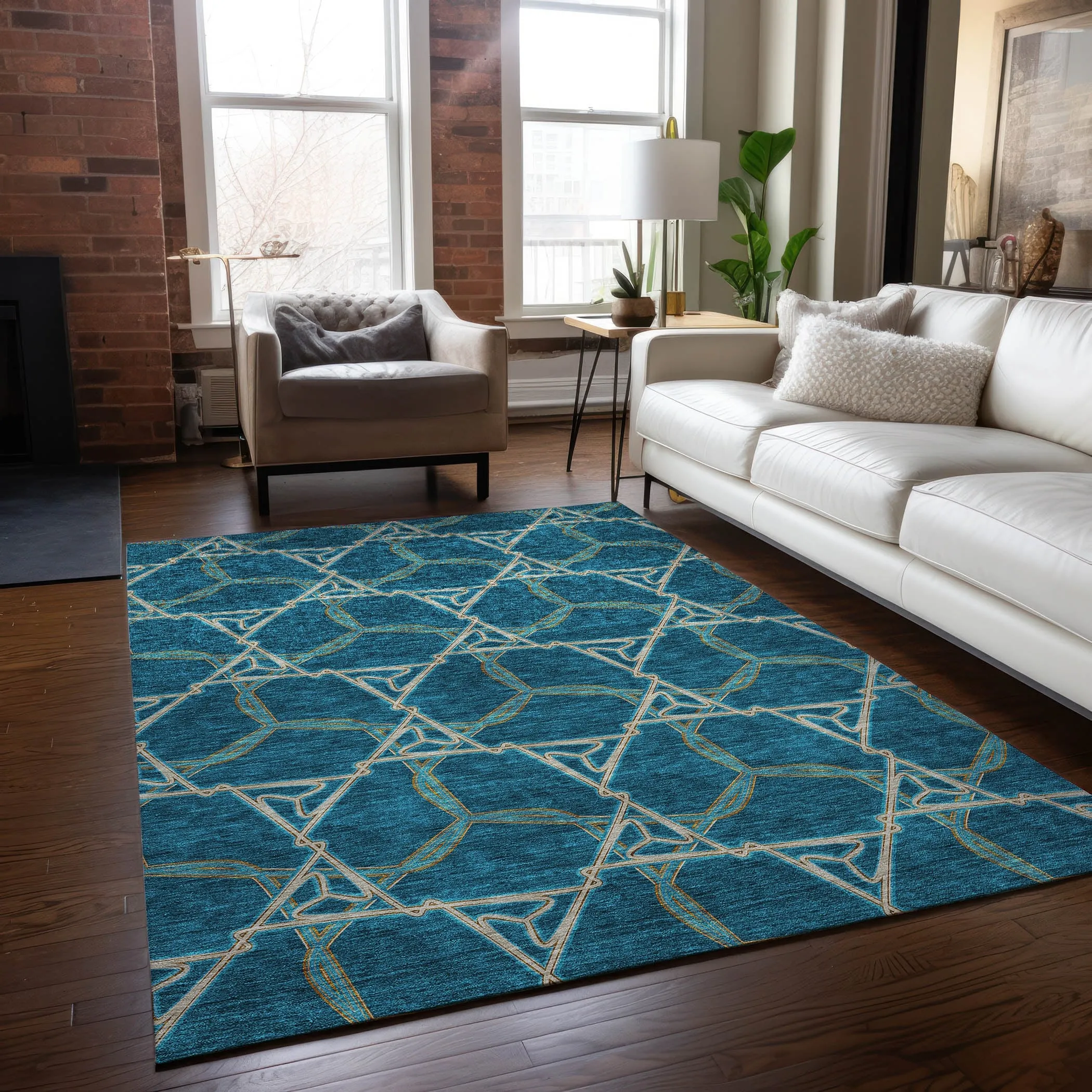 Machine Washable Indoor/ Outdoor Transitional Links Chantille Rug