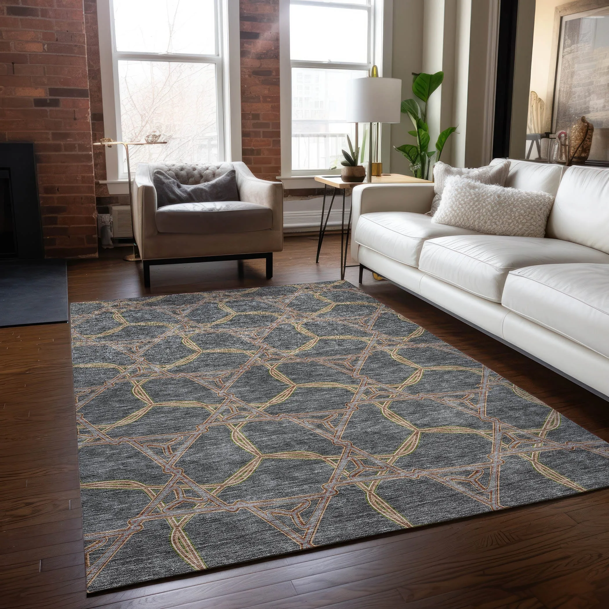 Machine Washable Indoor/ Outdoor Transitional Links Chantille Rug