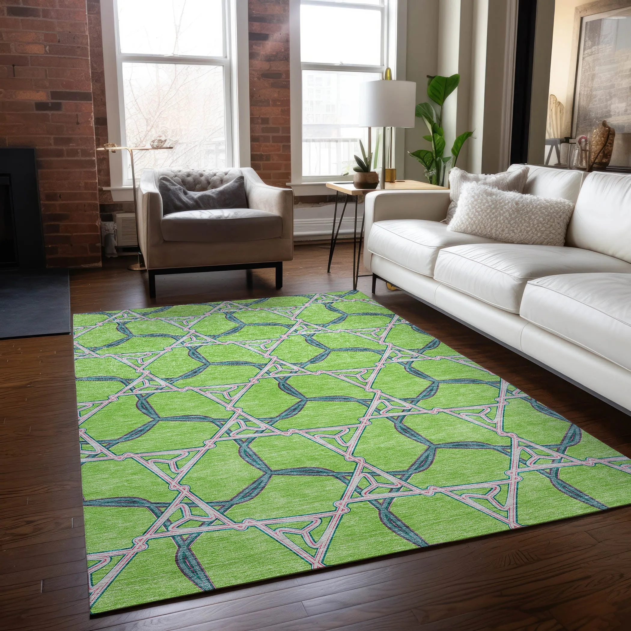 Machine Washable Indoor/ Outdoor Transitional Links Chantille Rug