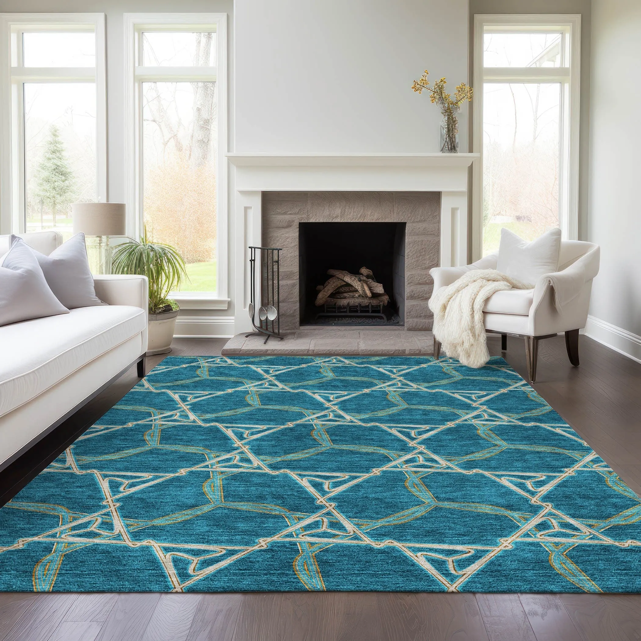 Machine Washable Indoor/ Outdoor Transitional Links Chantille Rug