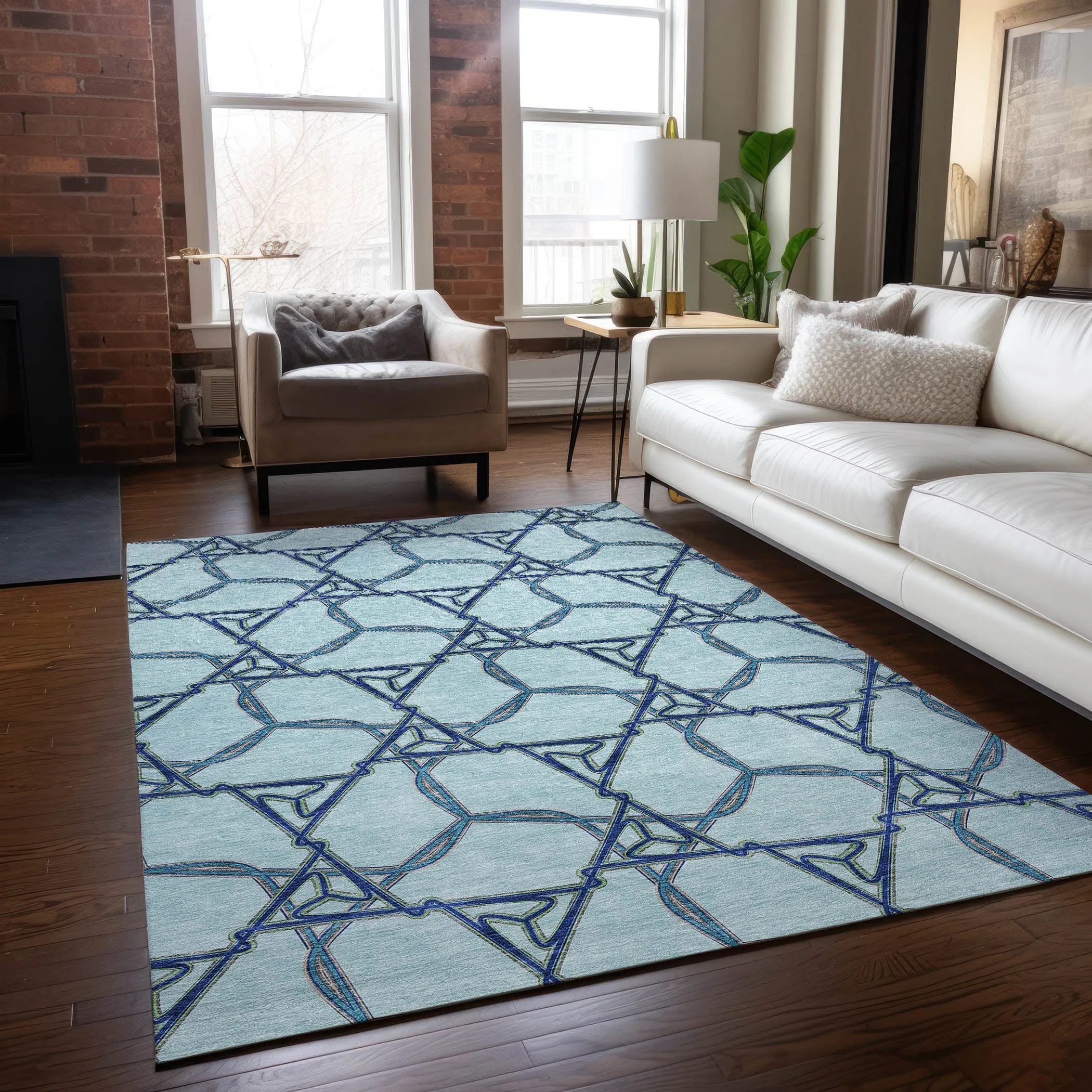 Machine Washable Indoor/ Outdoor Transitional Links Chantille Rug