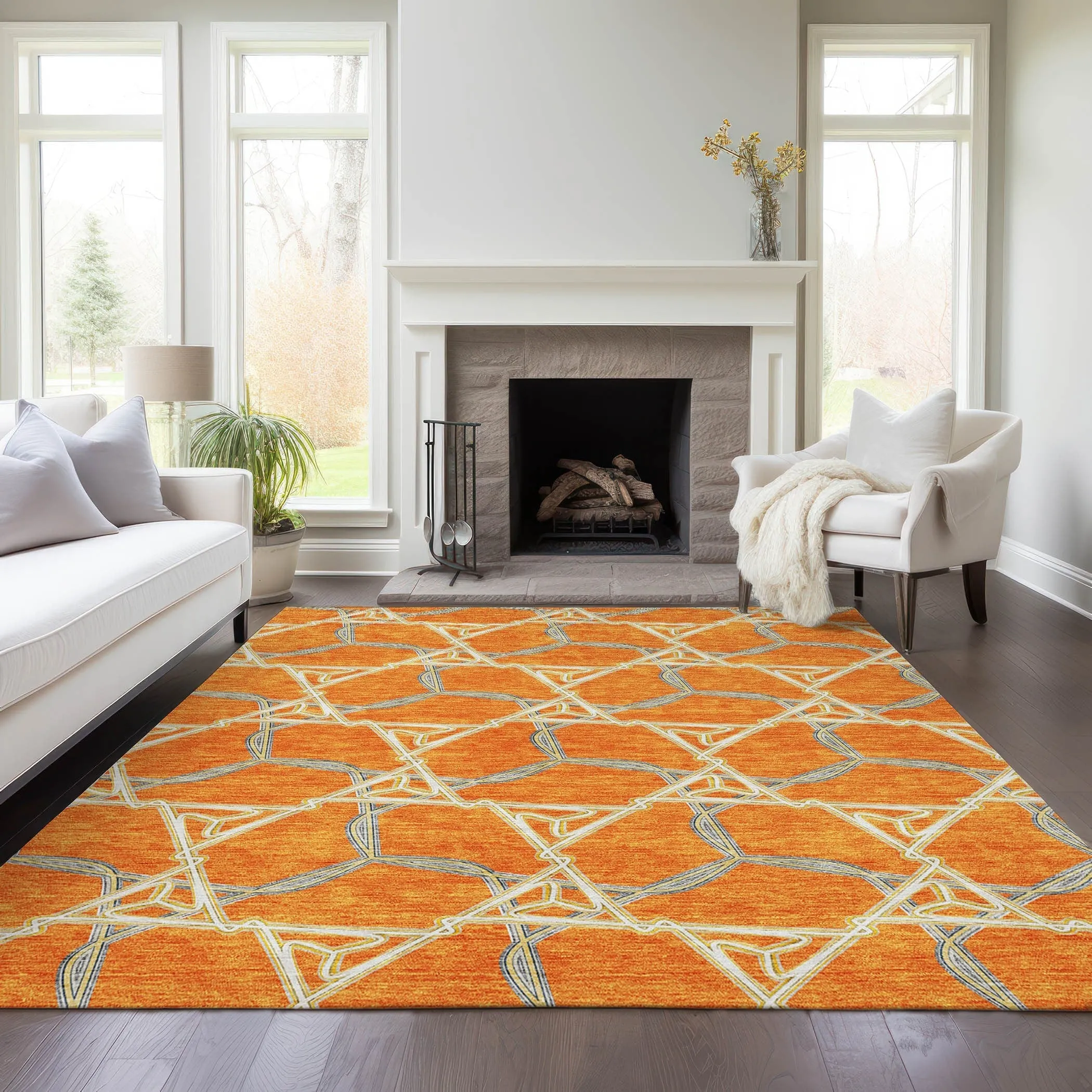 Machine Washable Indoor/ Outdoor Transitional Links Chantille Rug