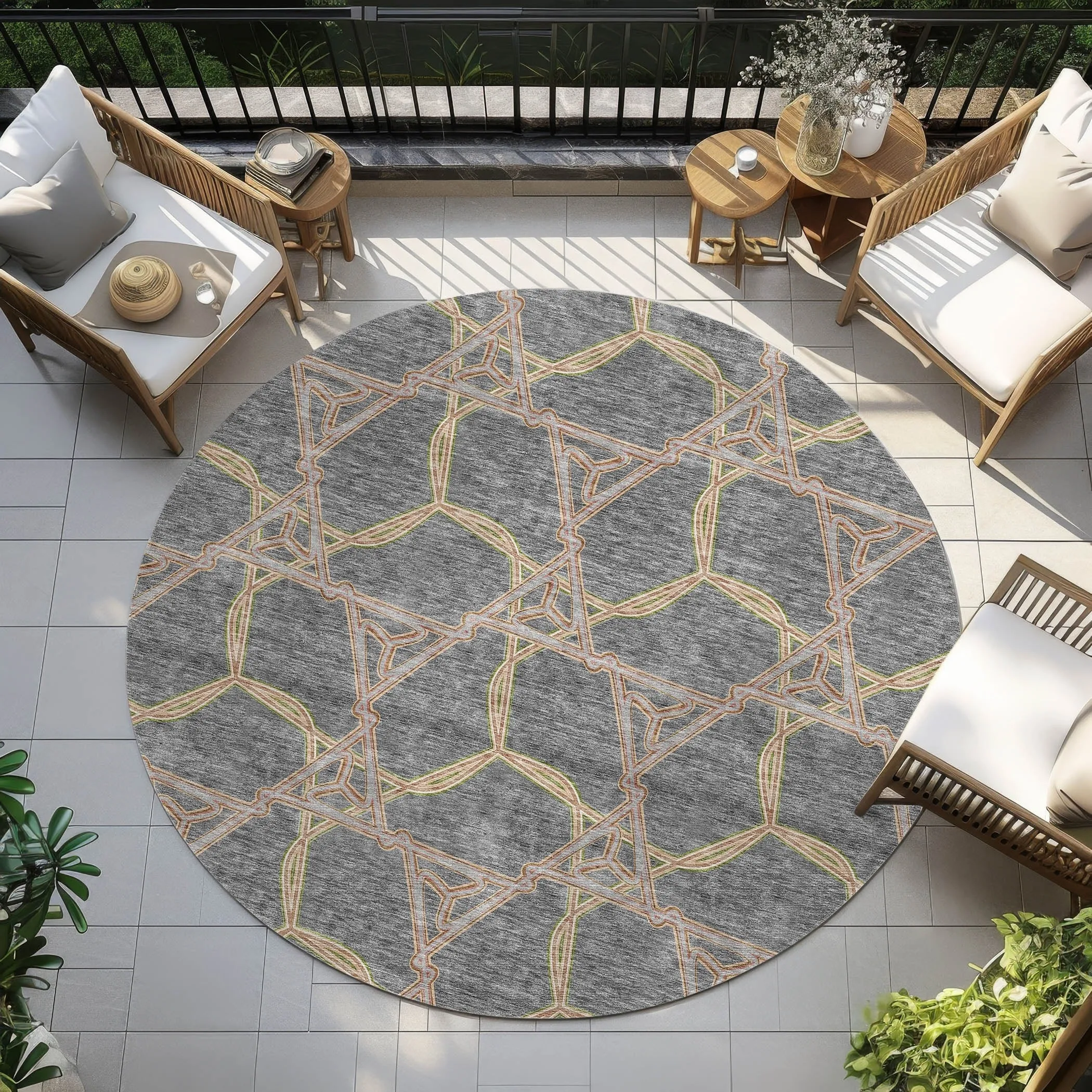 Machine Washable Indoor/ Outdoor Transitional Links Chantille Rug