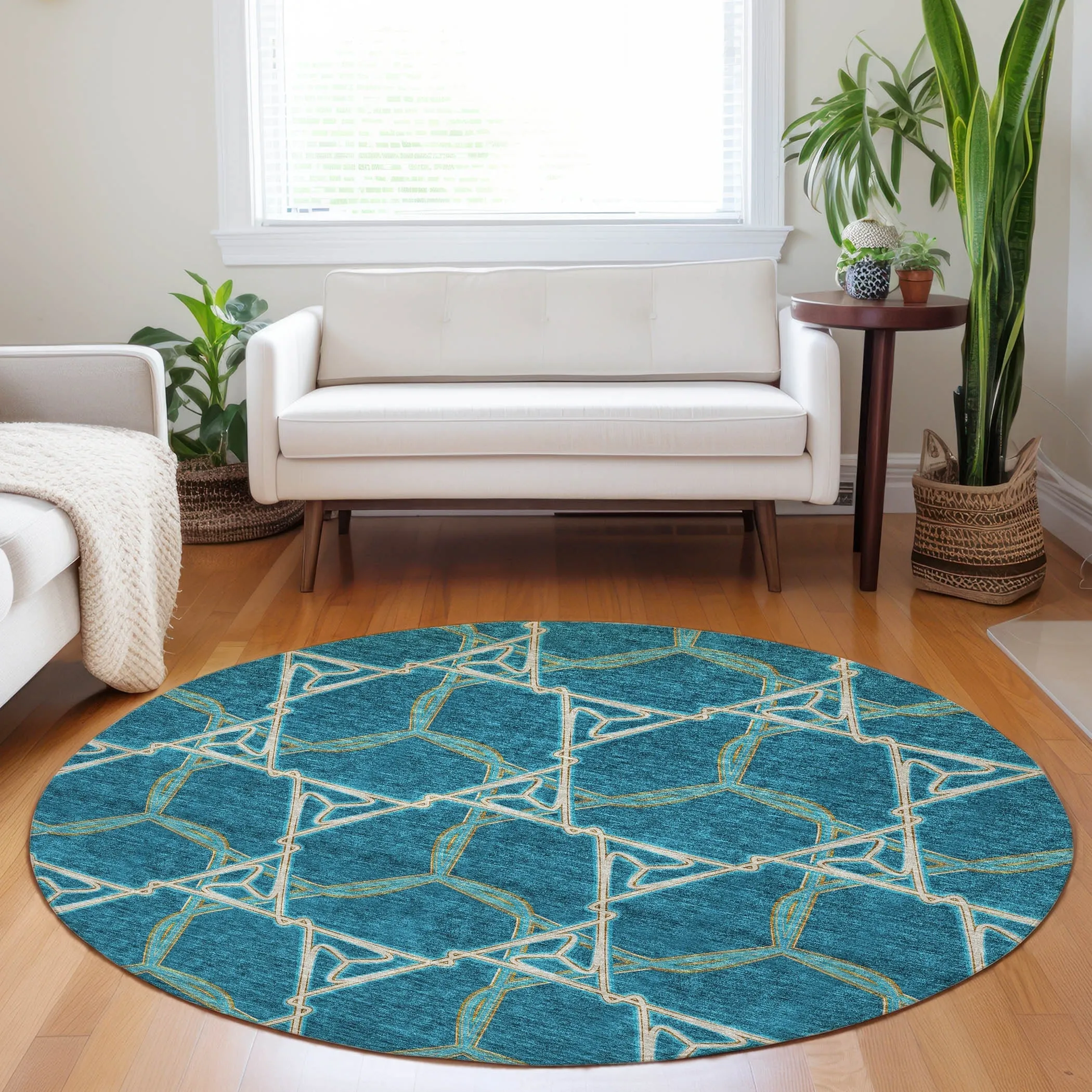 Machine Washable Indoor/ Outdoor Transitional Links Chantille Rug