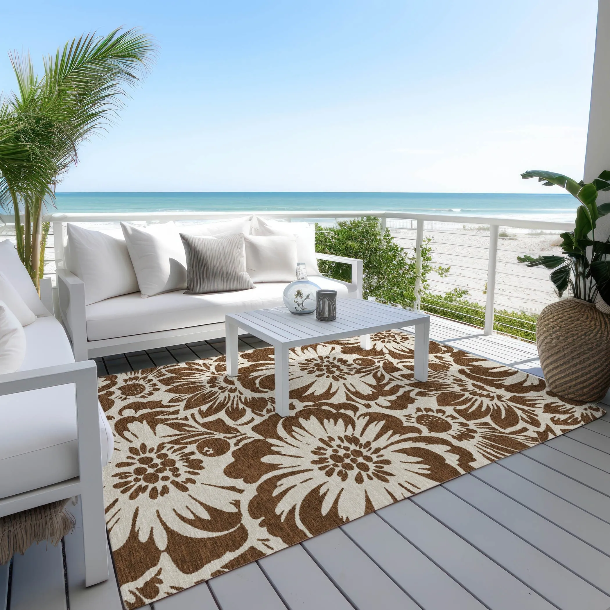 Machine Washable Indoor/ Outdoor Whimsy Floral Chantille Rug