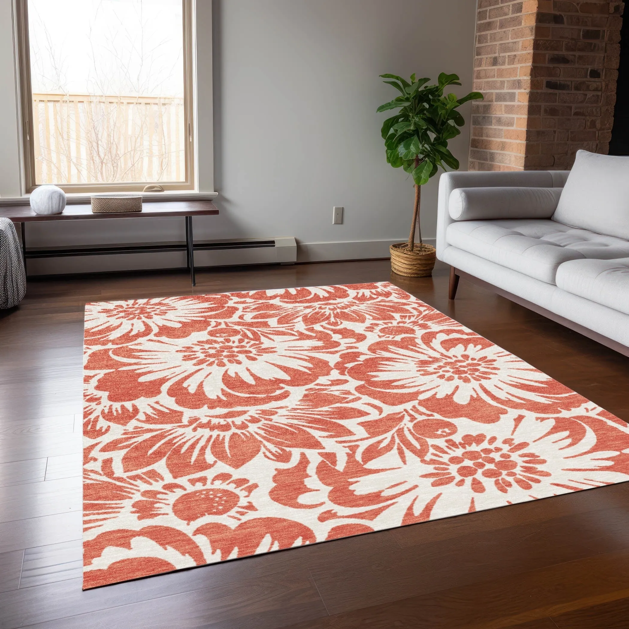 Machine Washable Indoor/ Outdoor Whimsy Floral Chantille Rug