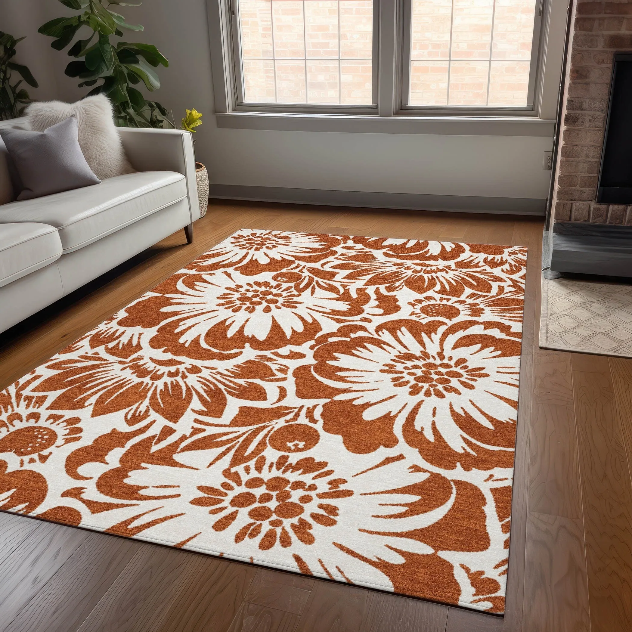 Machine Washable Indoor/ Outdoor Whimsy Floral Chantille Rug