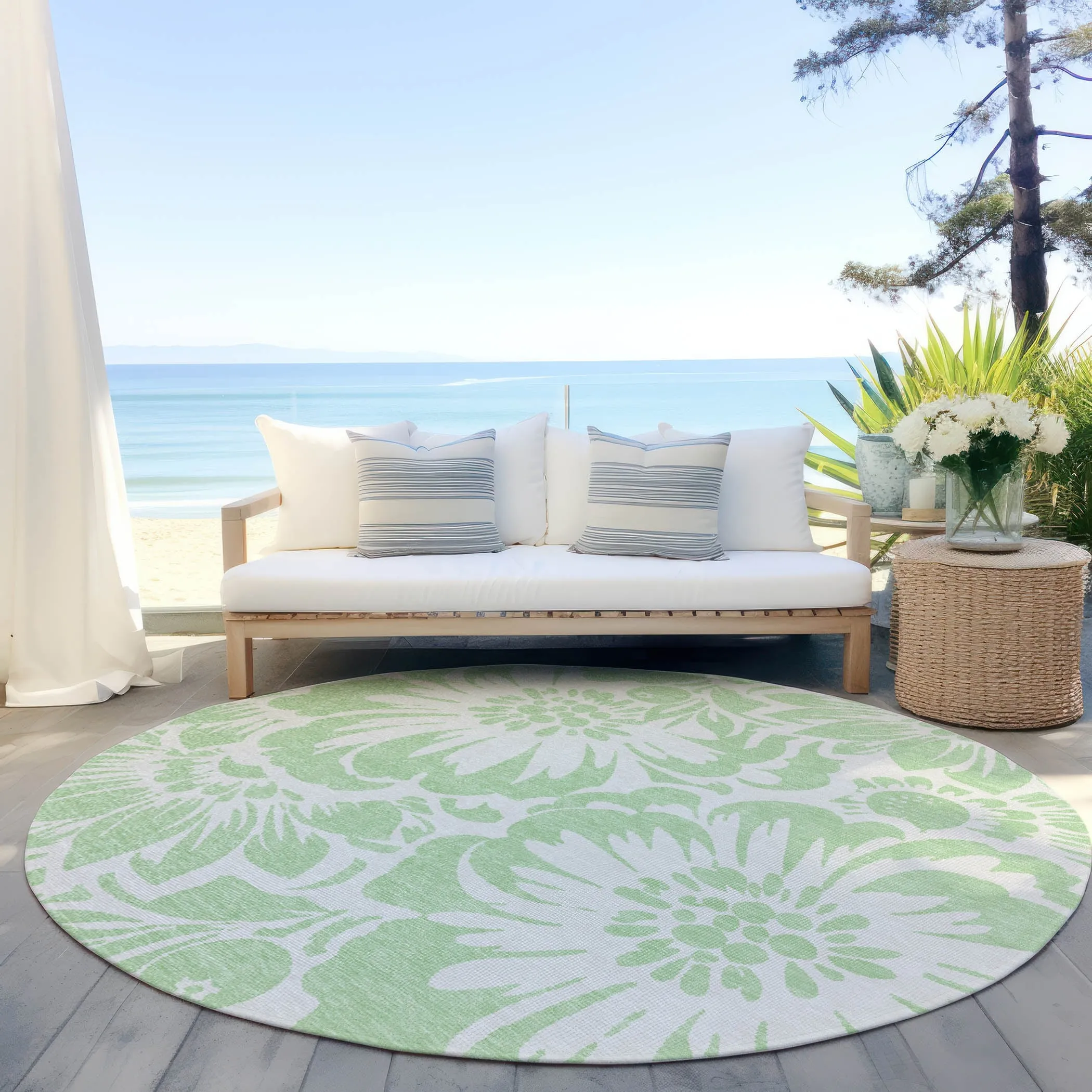 Machine Washable Indoor/ Outdoor Whimsy Floral Chantille Rug