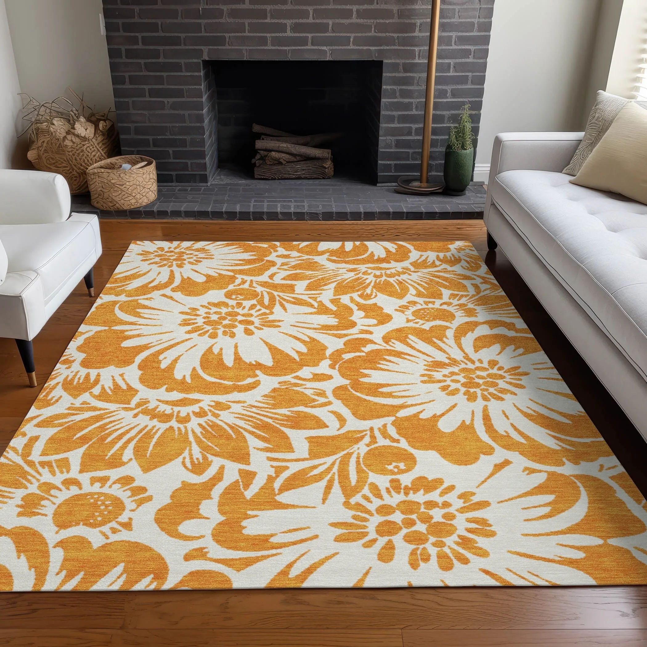 Machine Washable Indoor/ Outdoor Whimsy Floral Chantille Rug