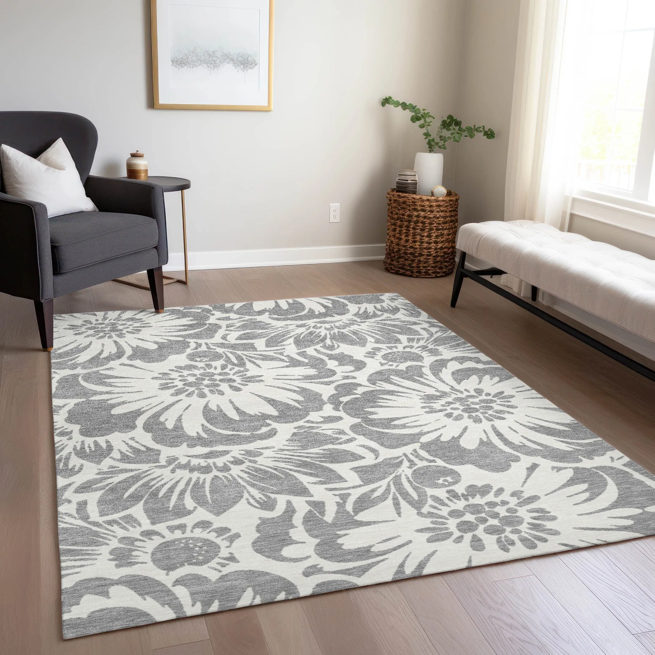 Machine Washable Indoor/ Outdoor Whimsy Floral Chantille Rug