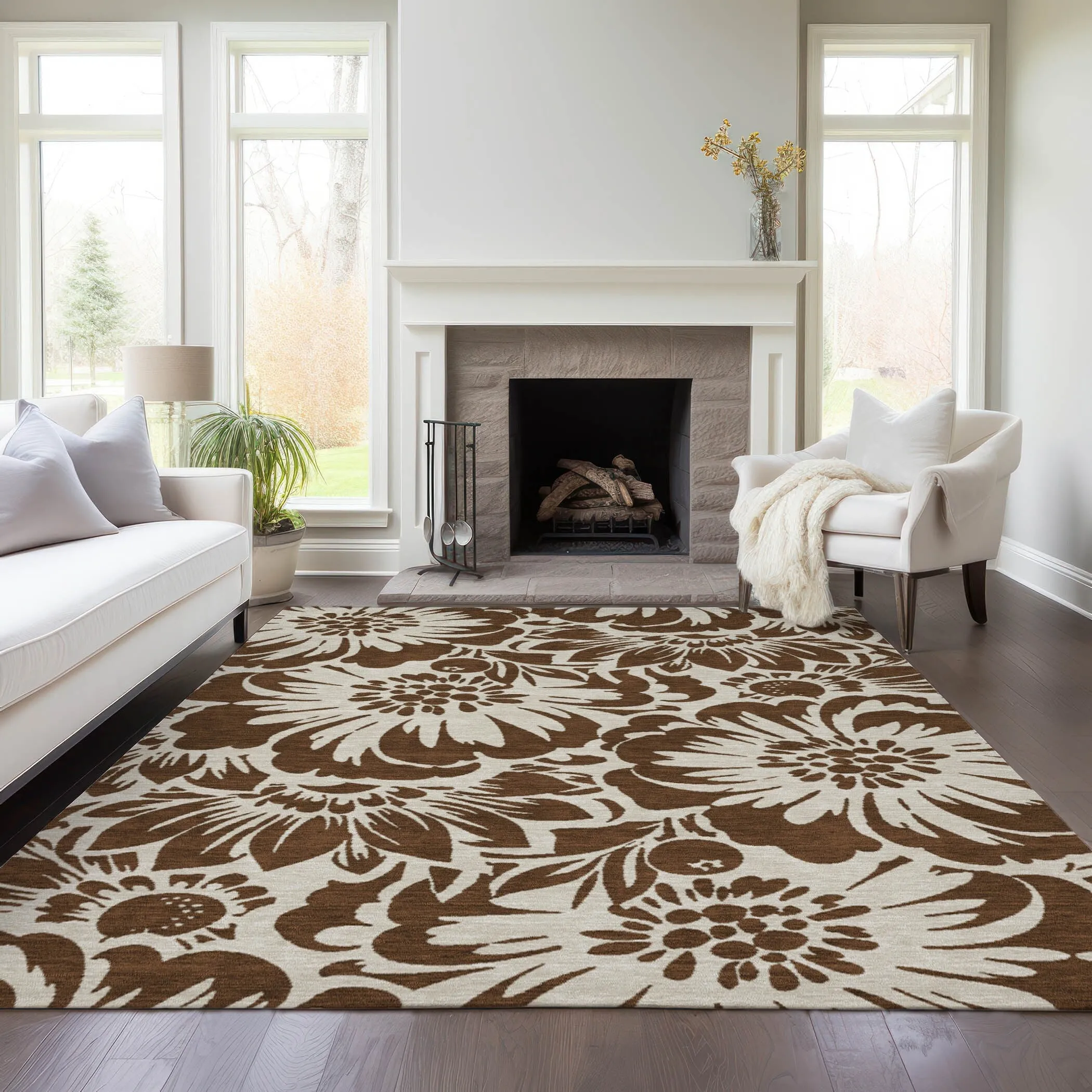 Machine Washable Indoor/ Outdoor Whimsy Floral Chantille Rug