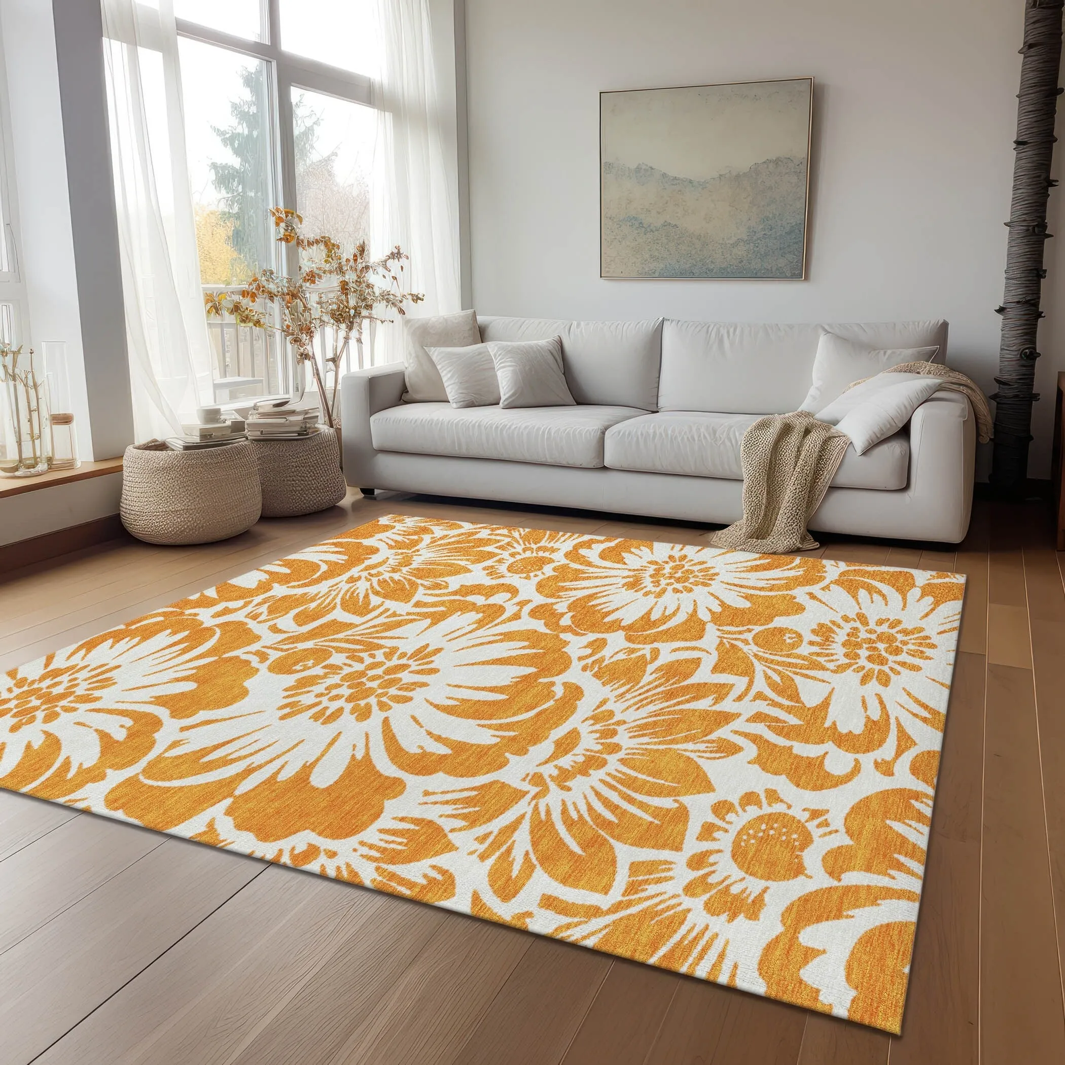 Machine Washable Indoor/ Outdoor Whimsy Floral Chantille Rug