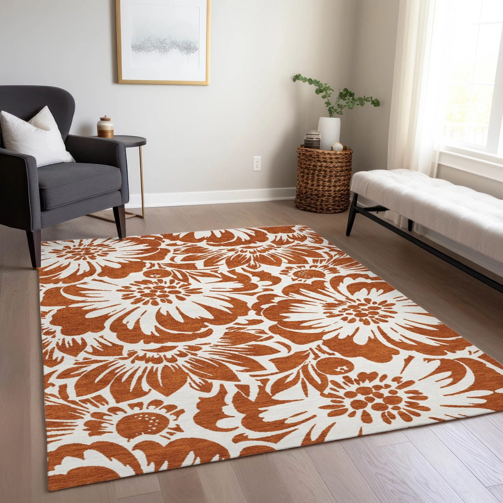 Machine Washable Indoor/ Outdoor Whimsy Floral Chantille Rug