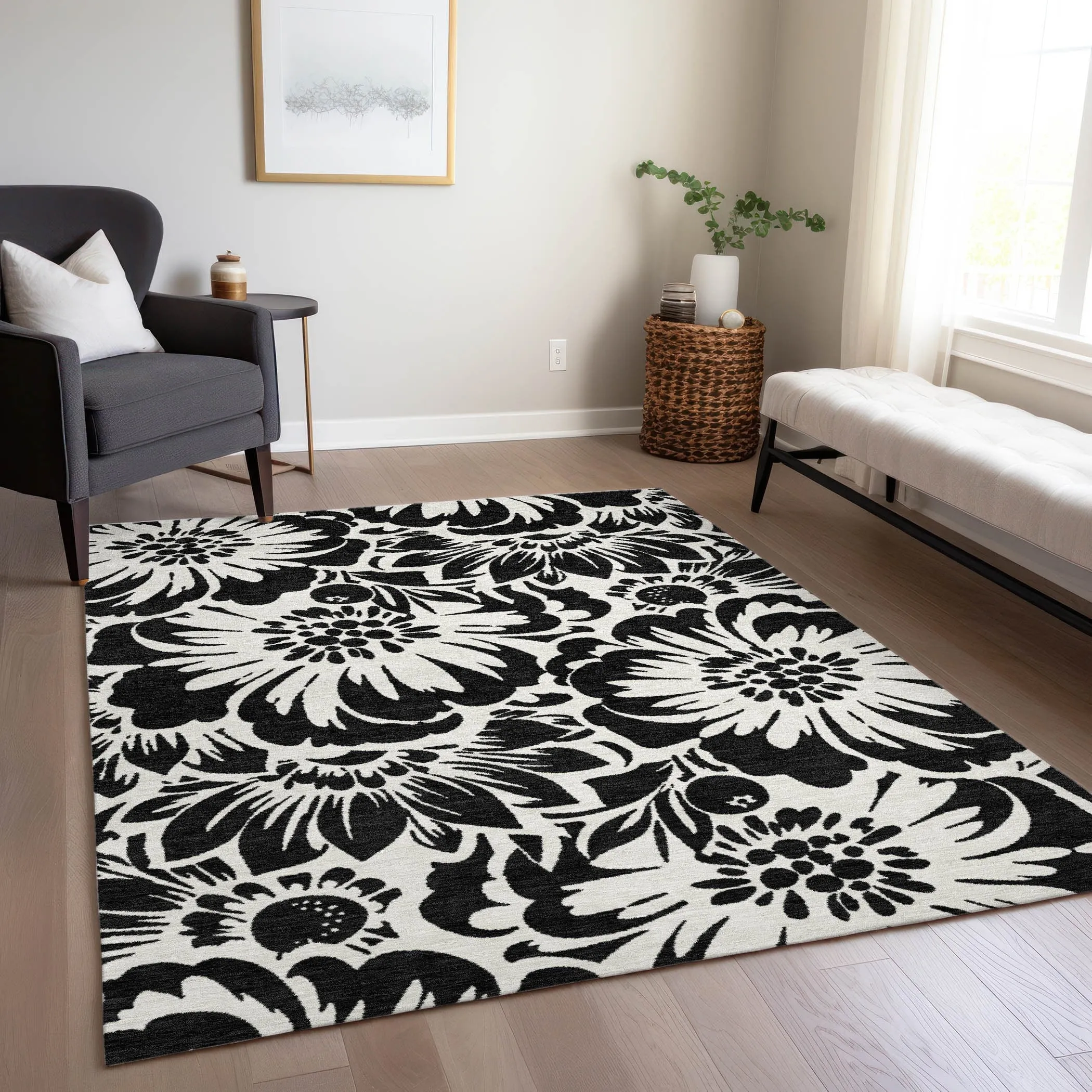 Machine Washable Indoor/ Outdoor Whimsy Floral Chantille Rug