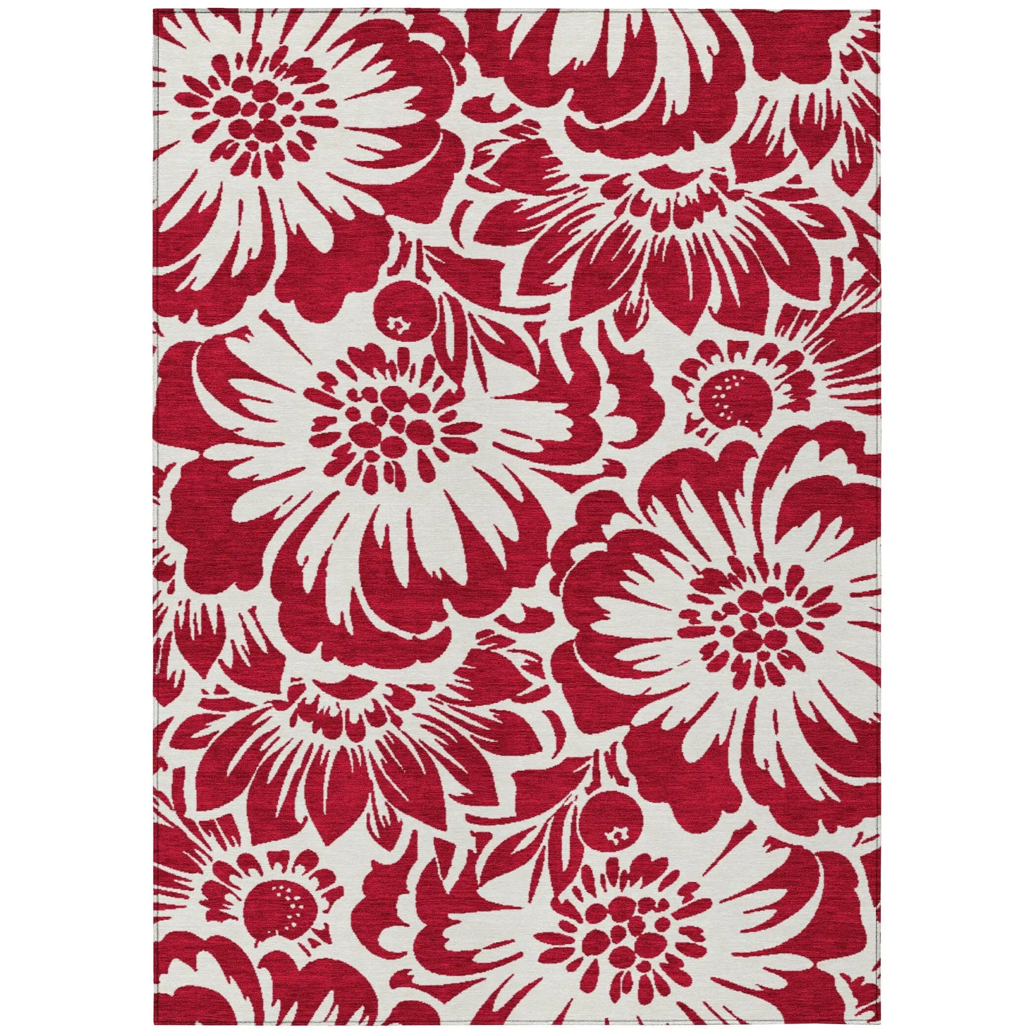 Machine Washable Indoor/ Outdoor Whimsy Floral Chantille Rug