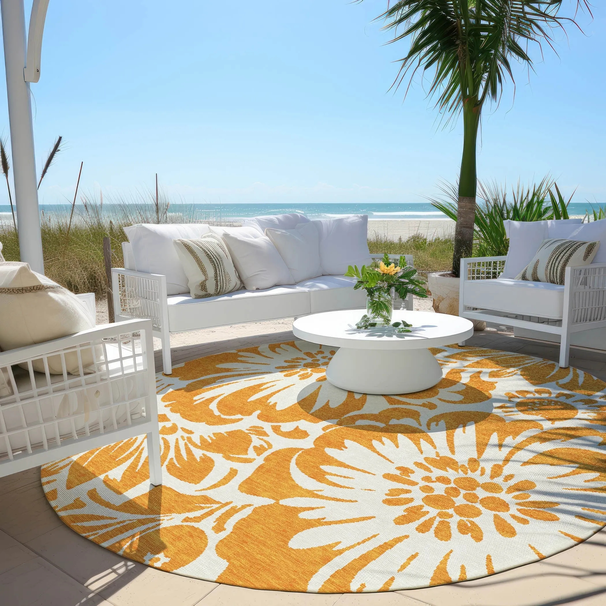 Machine Washable Indoor/ Outdoor Whimsy Floral Chantille Rug