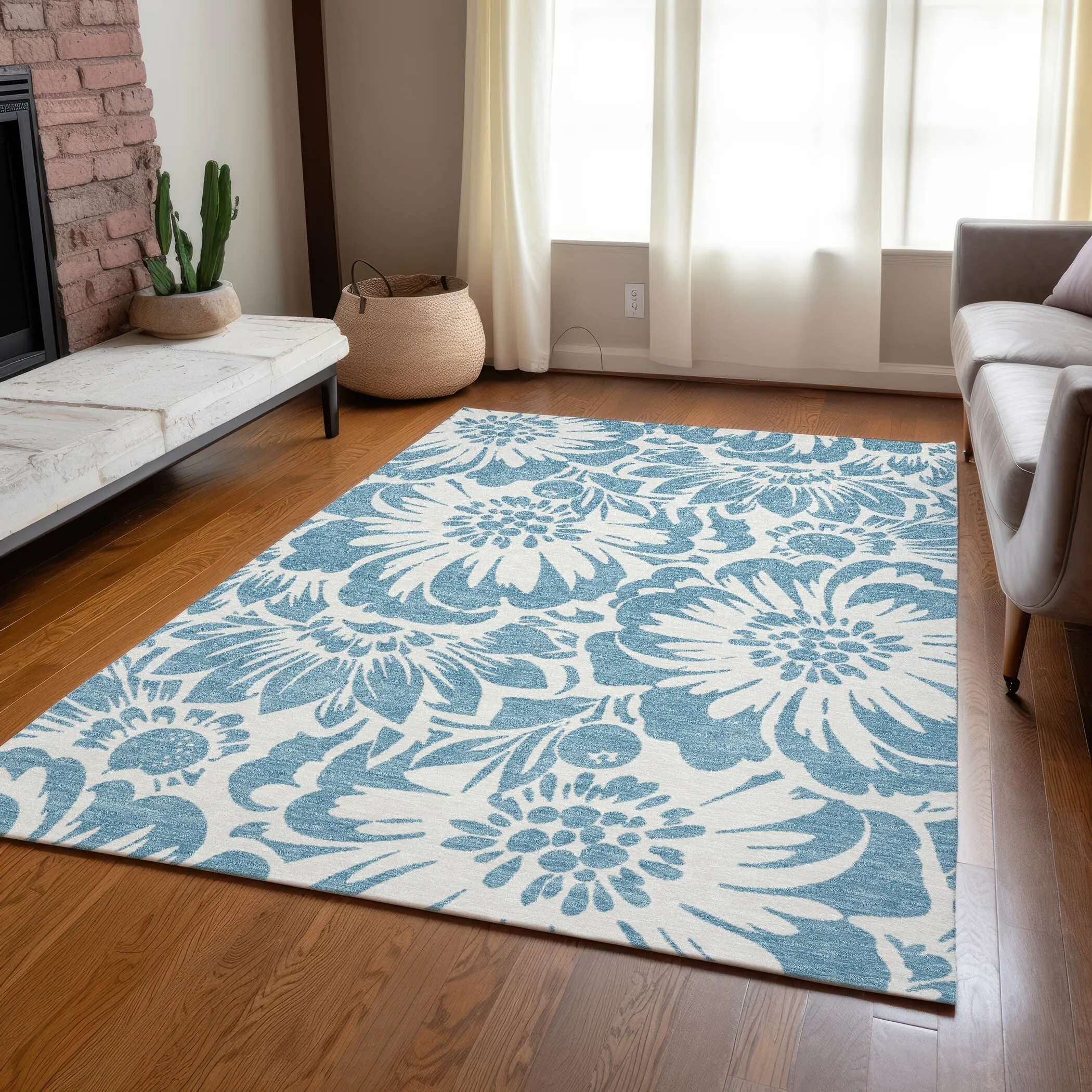 Machine Washable Indoor/ Outdoor Whimsy Floral Chantille Rug