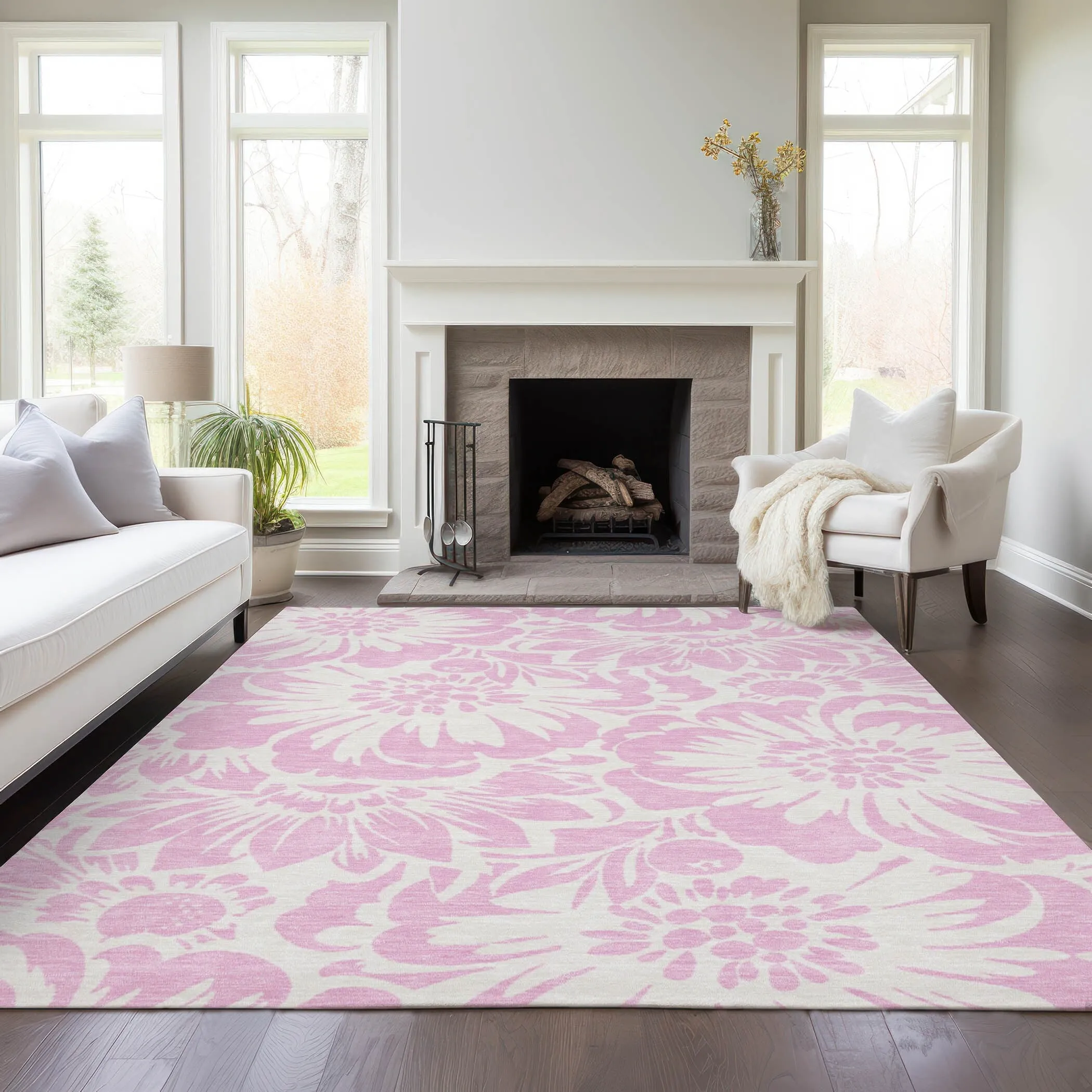 Machine Washable Indoor/ Outdoor Whimsy Floral Chantille Rug