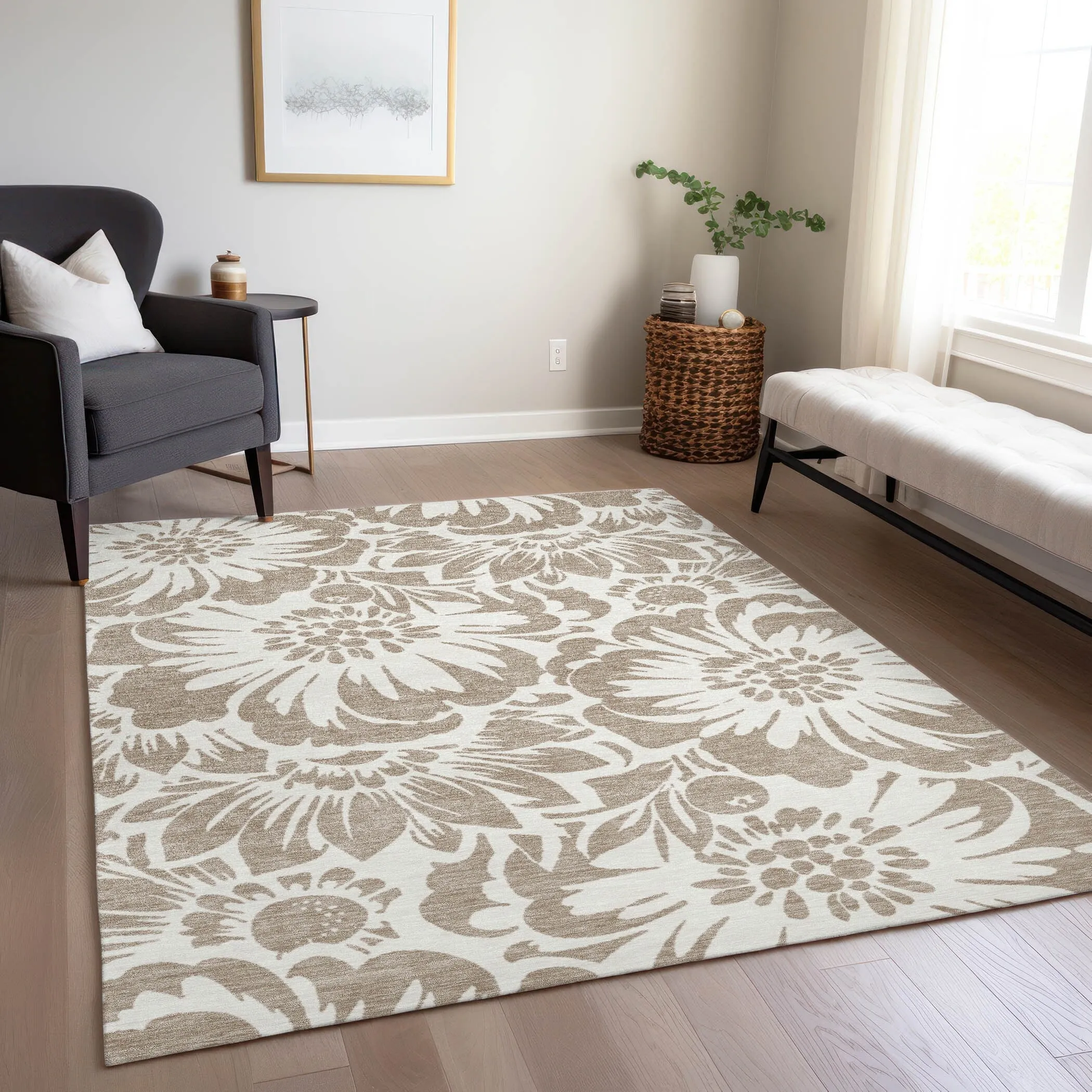 Machine Washable Indoor/ Outdoor Whimsy Floral Chantille Rug