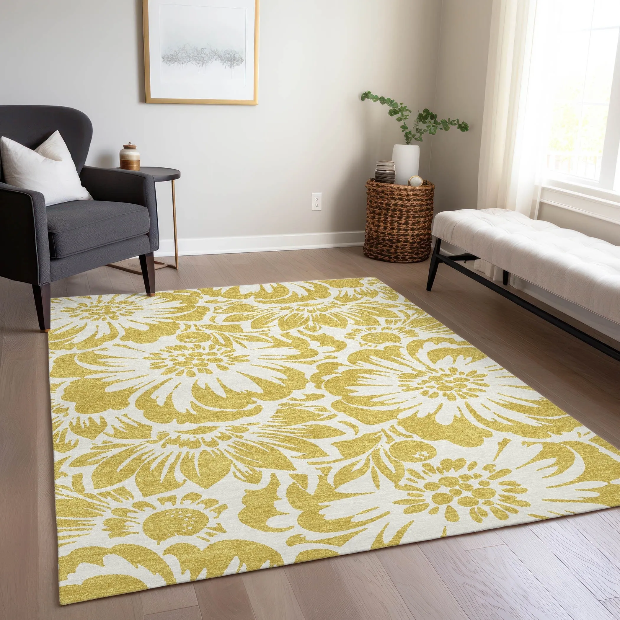 Machine Washable Indoor/ Outdoor Whimsy Floral Chantille Rug
