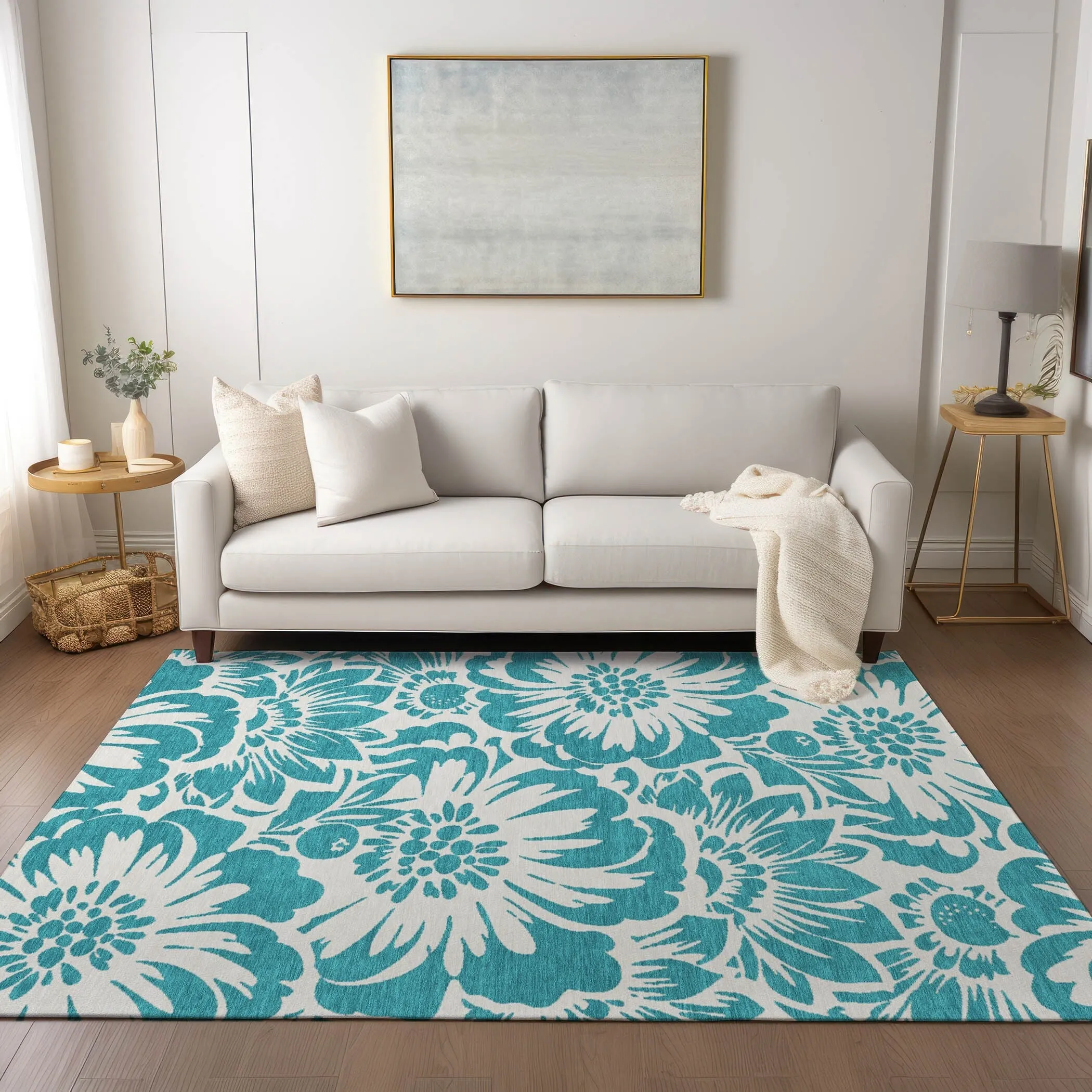 Machine Washable Indoor/ Outdoor Whimsy Floral Chantille Rug