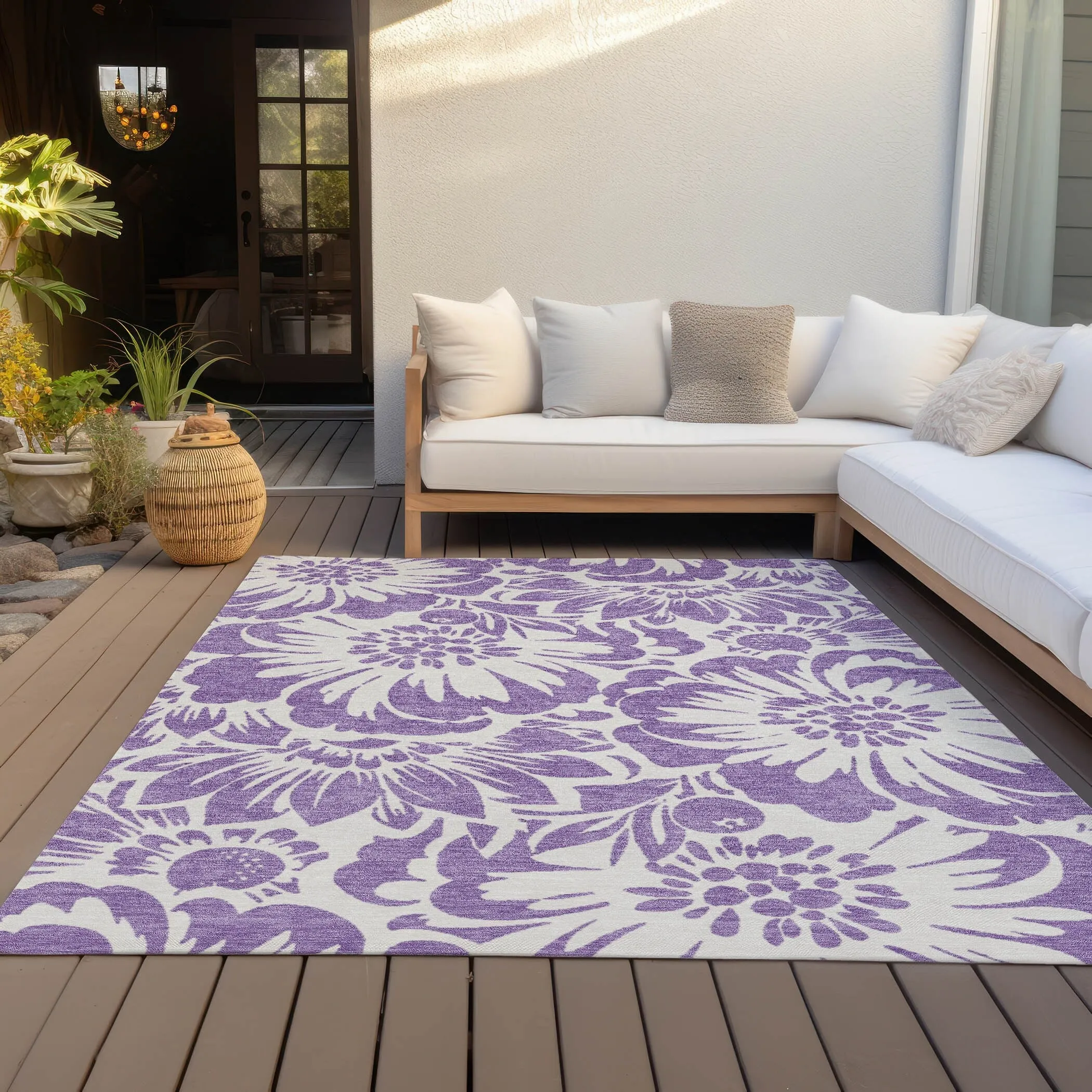 Machine Washable Indoor/ Outdoor Whimsy Floral Chantille Rug