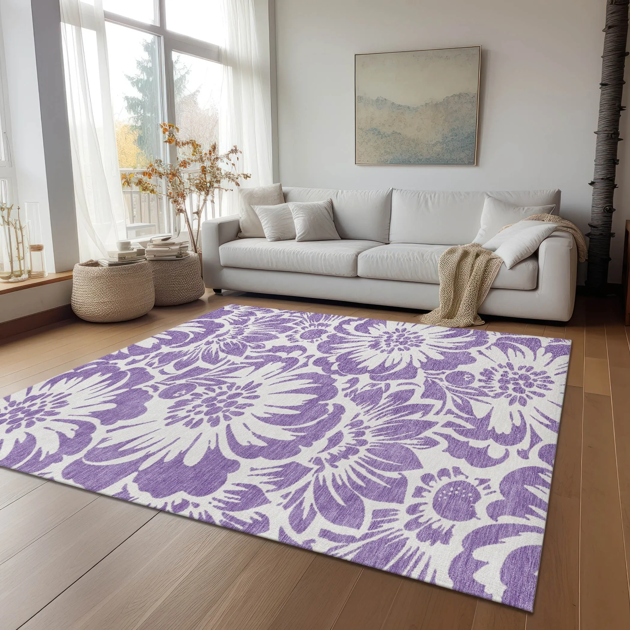 Machine Washable Indoor/ Outdoor Whimsy Floral Chantille Rug