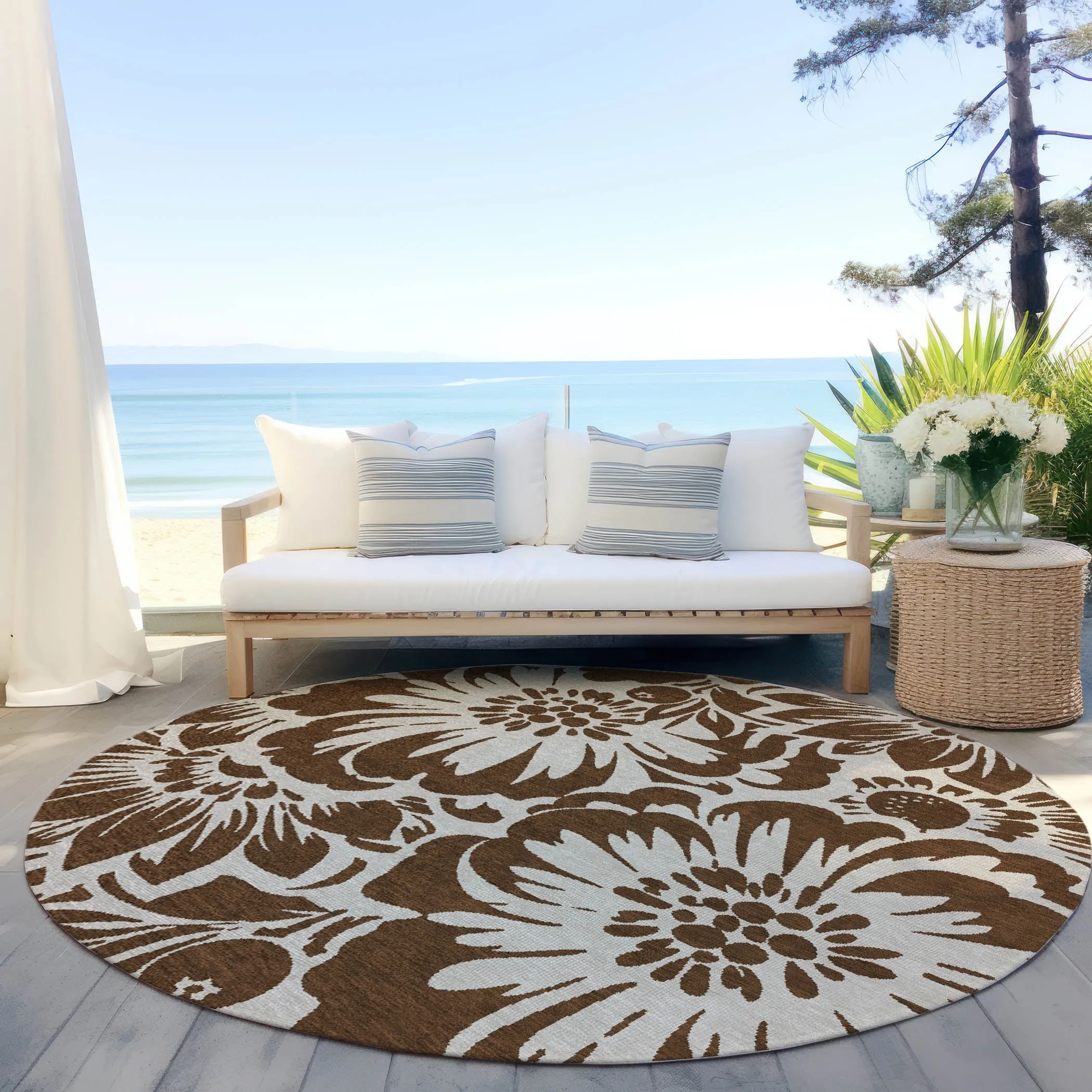 Machine Washable Indoor/ Outdoor Whimsy Floral Chantille Rug