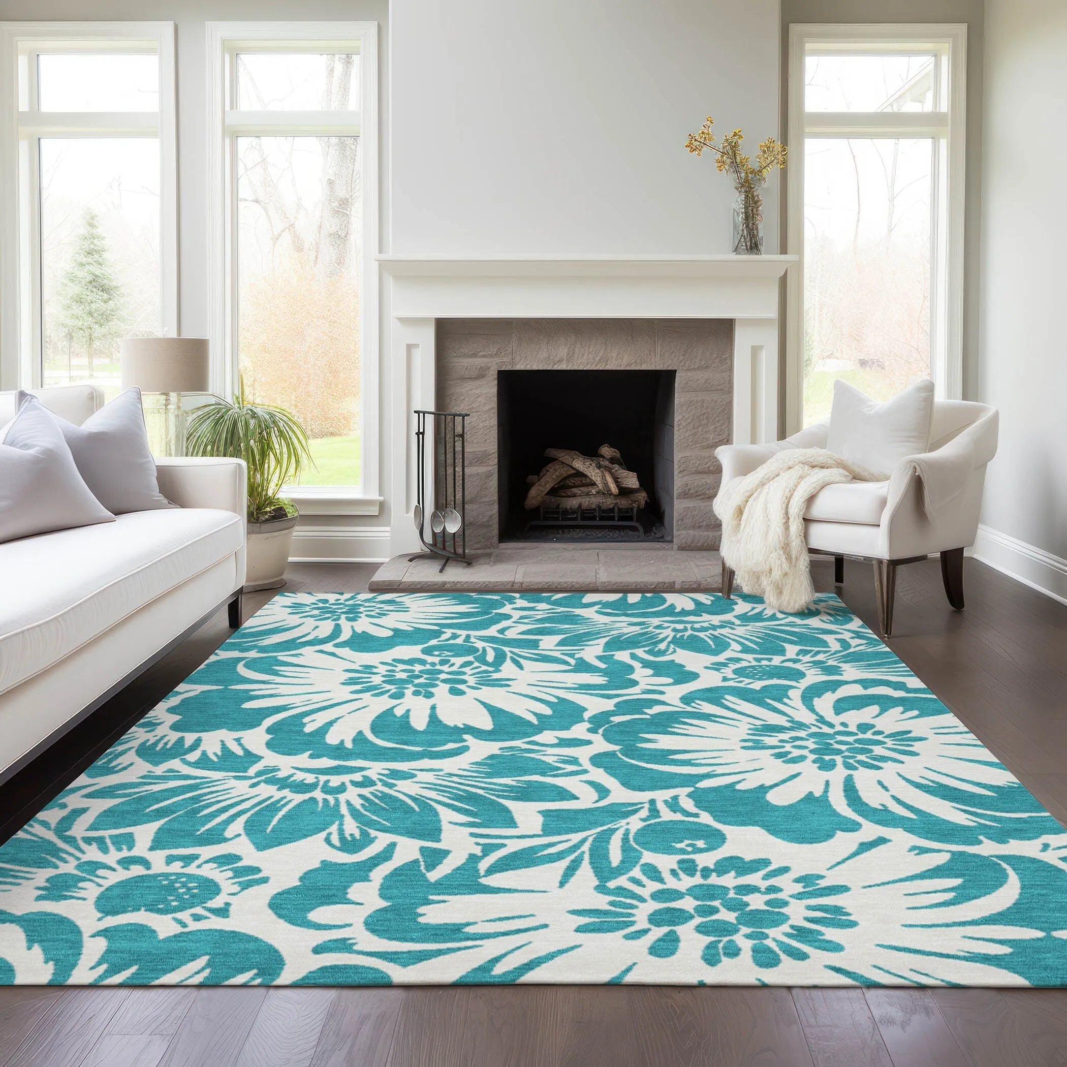 Machine Washable Indoor/ Outdoor Whimsy Floral Chantille Rug