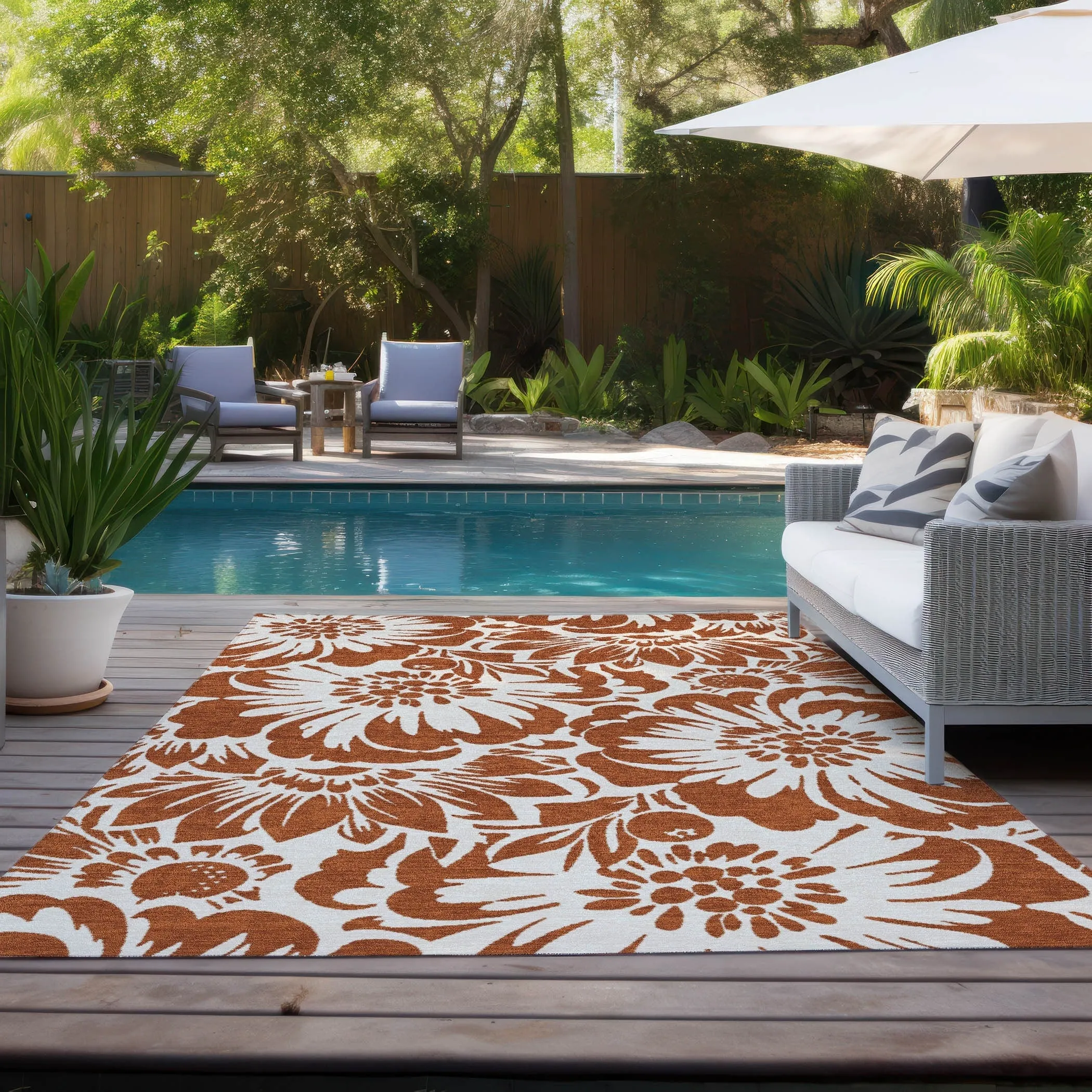 Machine Washable Indoor/ Outdoor Whimsy Floral Chantille Rug