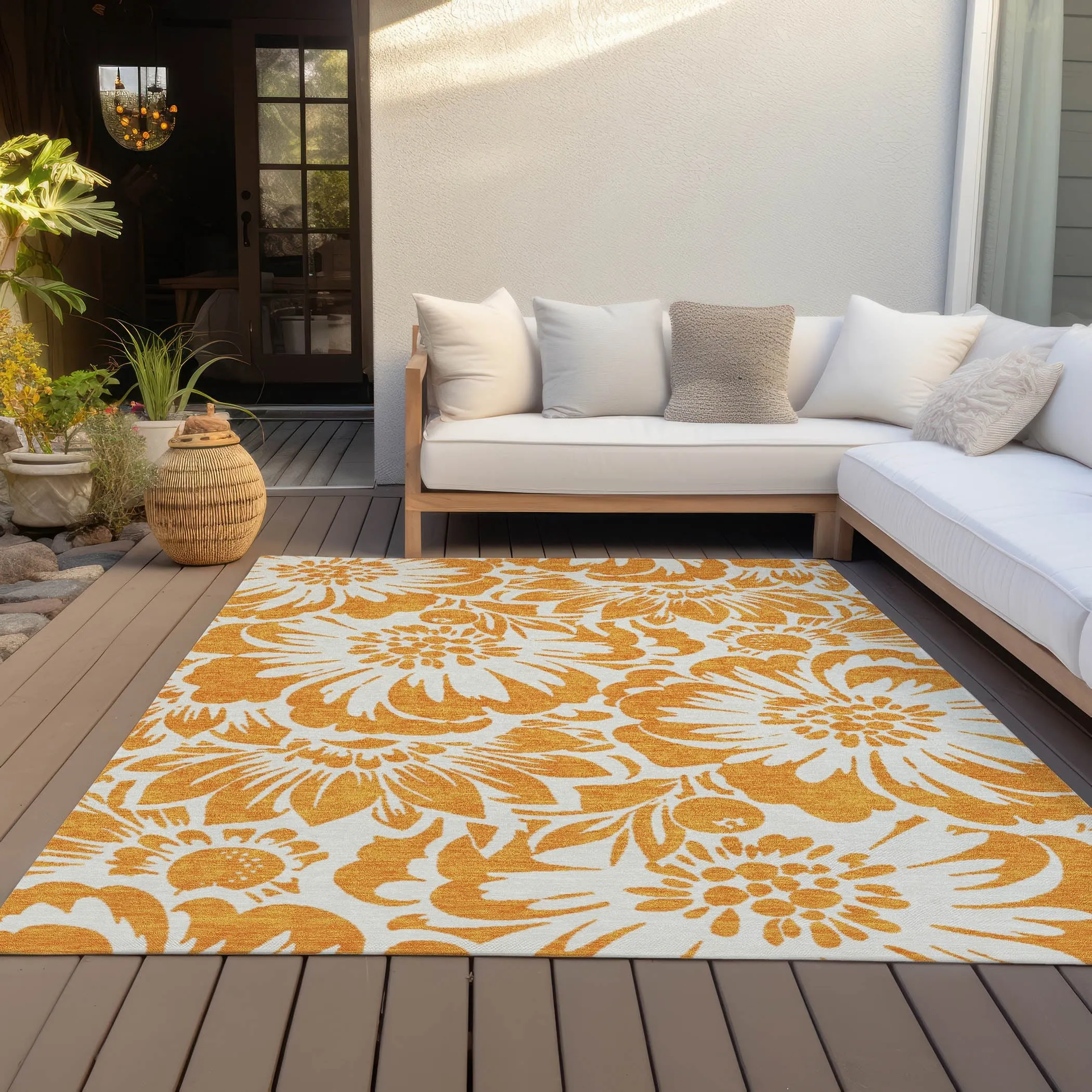 Machine Washable Indoor/ Outdoor Whimsy Floral Chantille Rug
