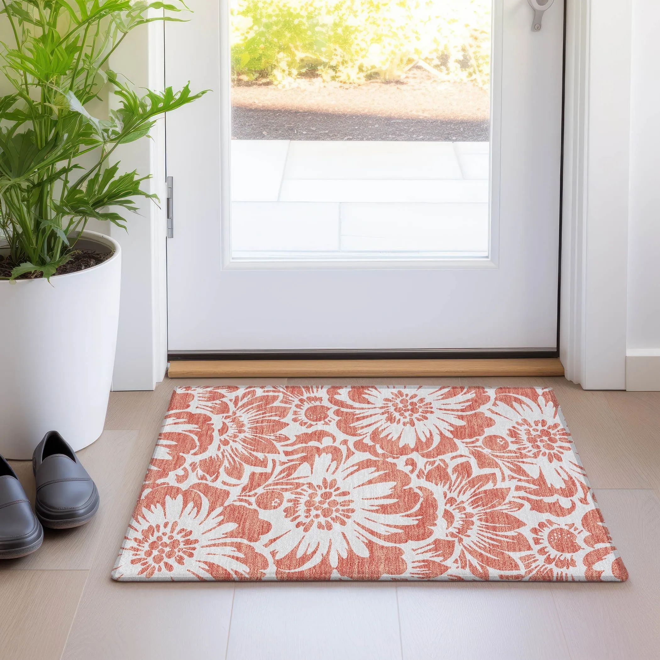 Machine Washable Indoor/ Outdoor Whimsy Floral Chantille Rug
