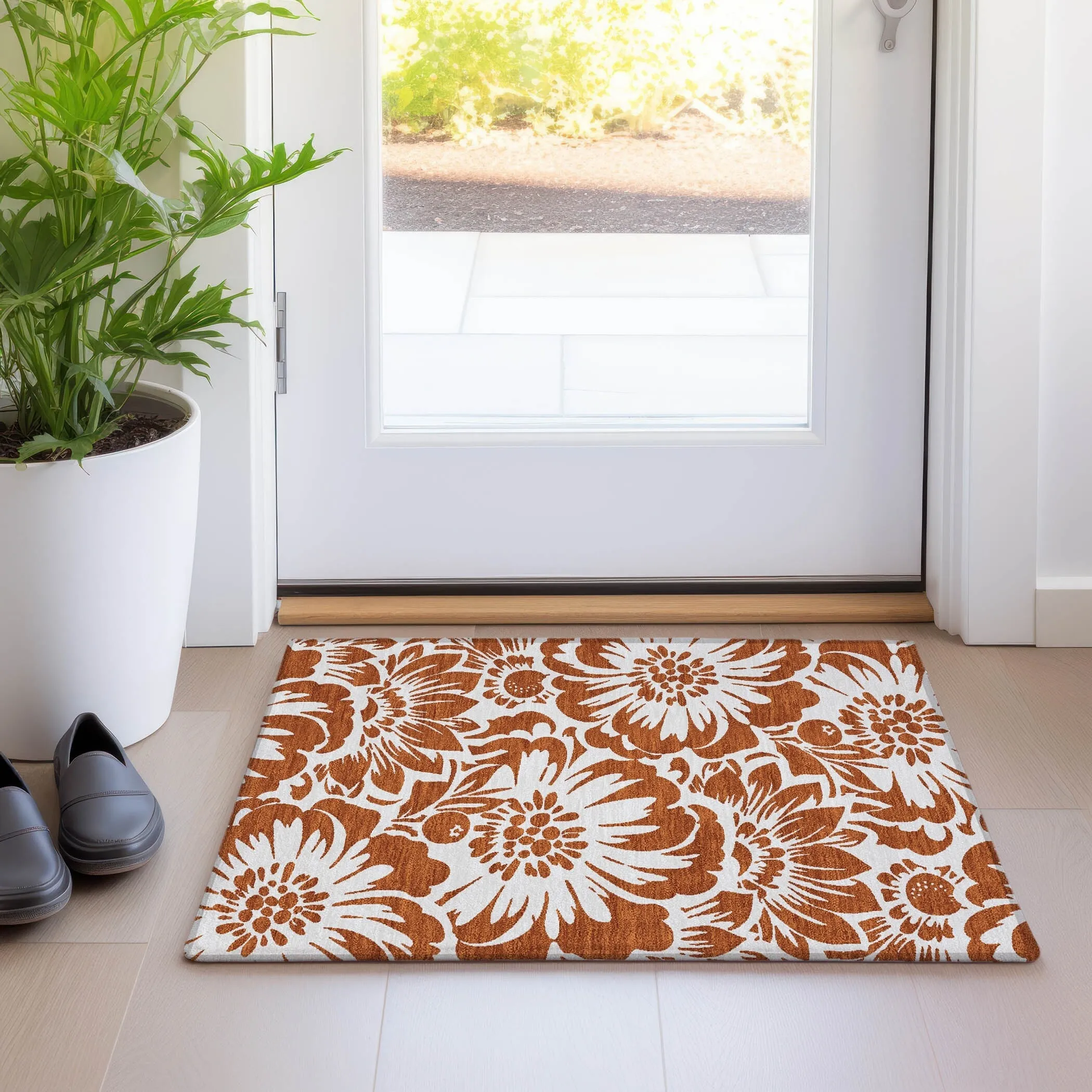 Machine Washable Indoor/ Outdoor Whimsy Floral Chantille Rug