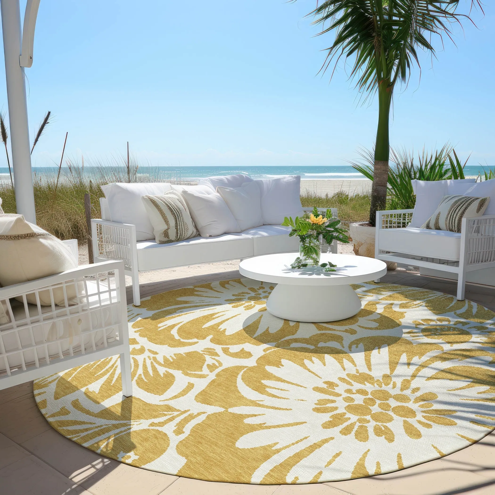 Machine Washable Indoor/ Outdoor Whimsy Floral Chantille Rug