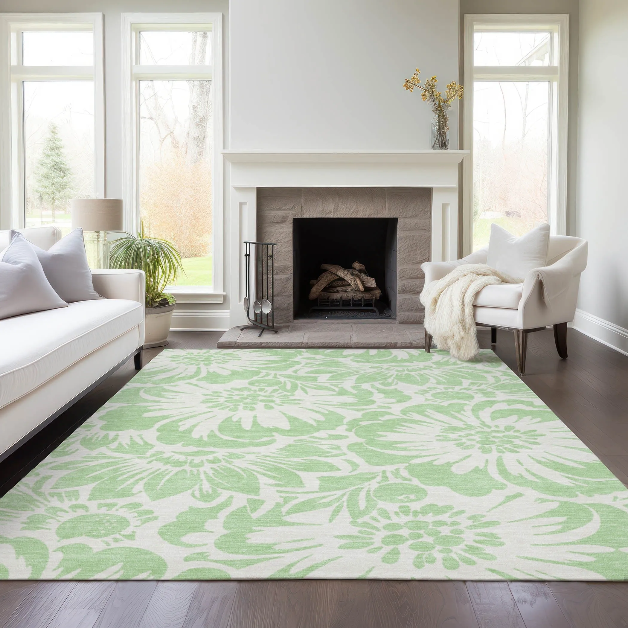 Machine Washable Indoor/ Outdoor Whimsy Floral Chantille Rug
