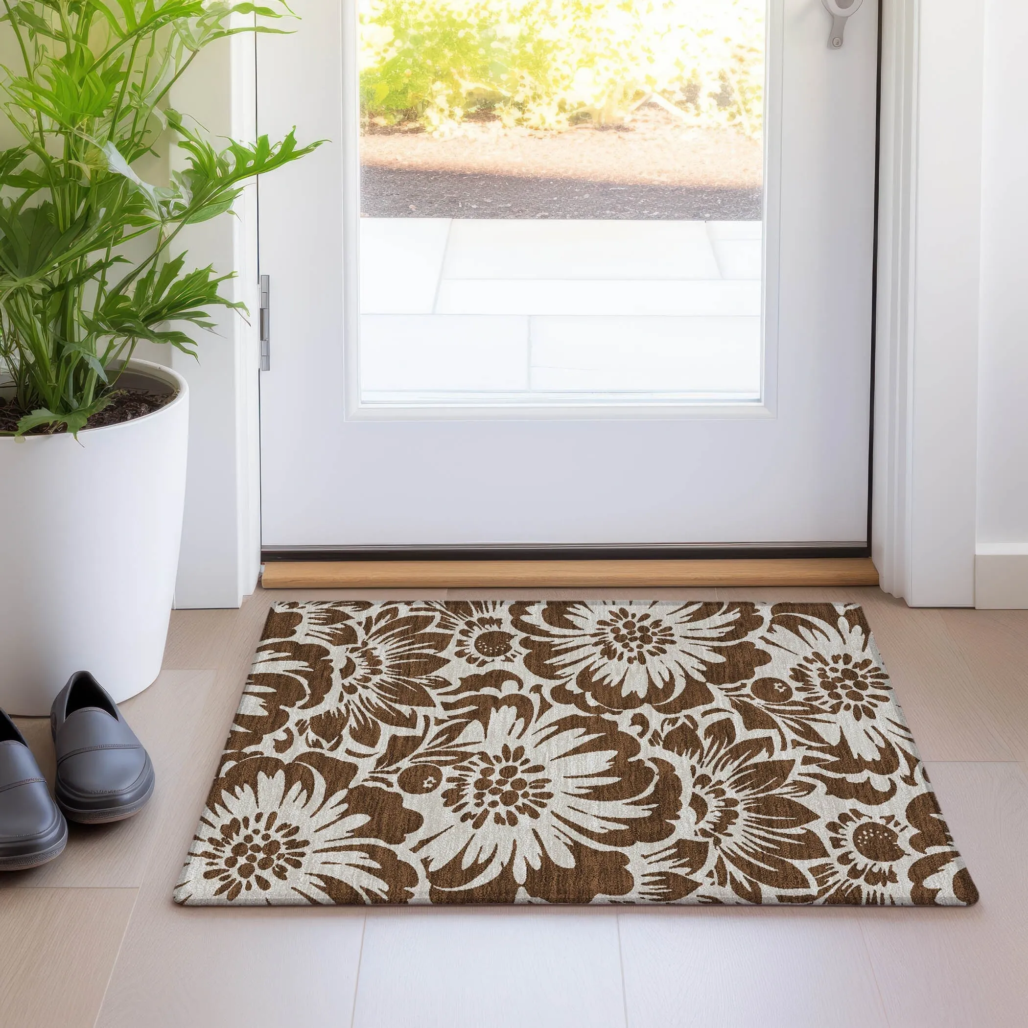 Machine Washable Indoor/ Outdoor Whimsy Floral Chantille Rug