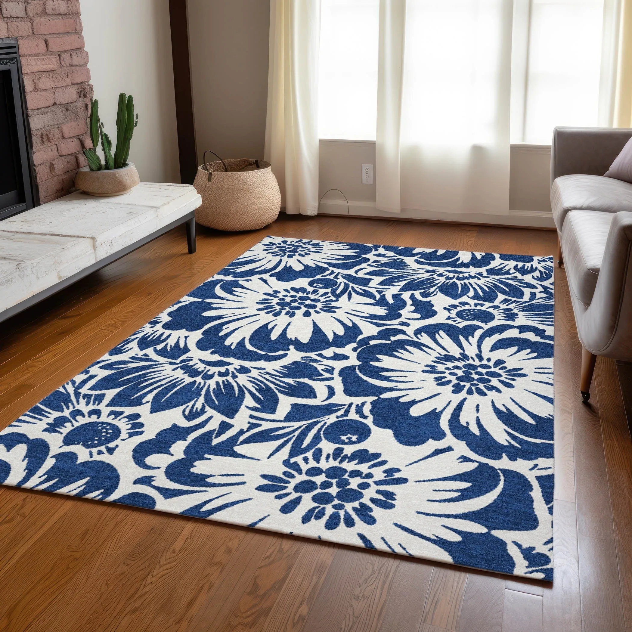 Machine Washable Indoor/ Outdoor Whimsy Floral Chantille Rug