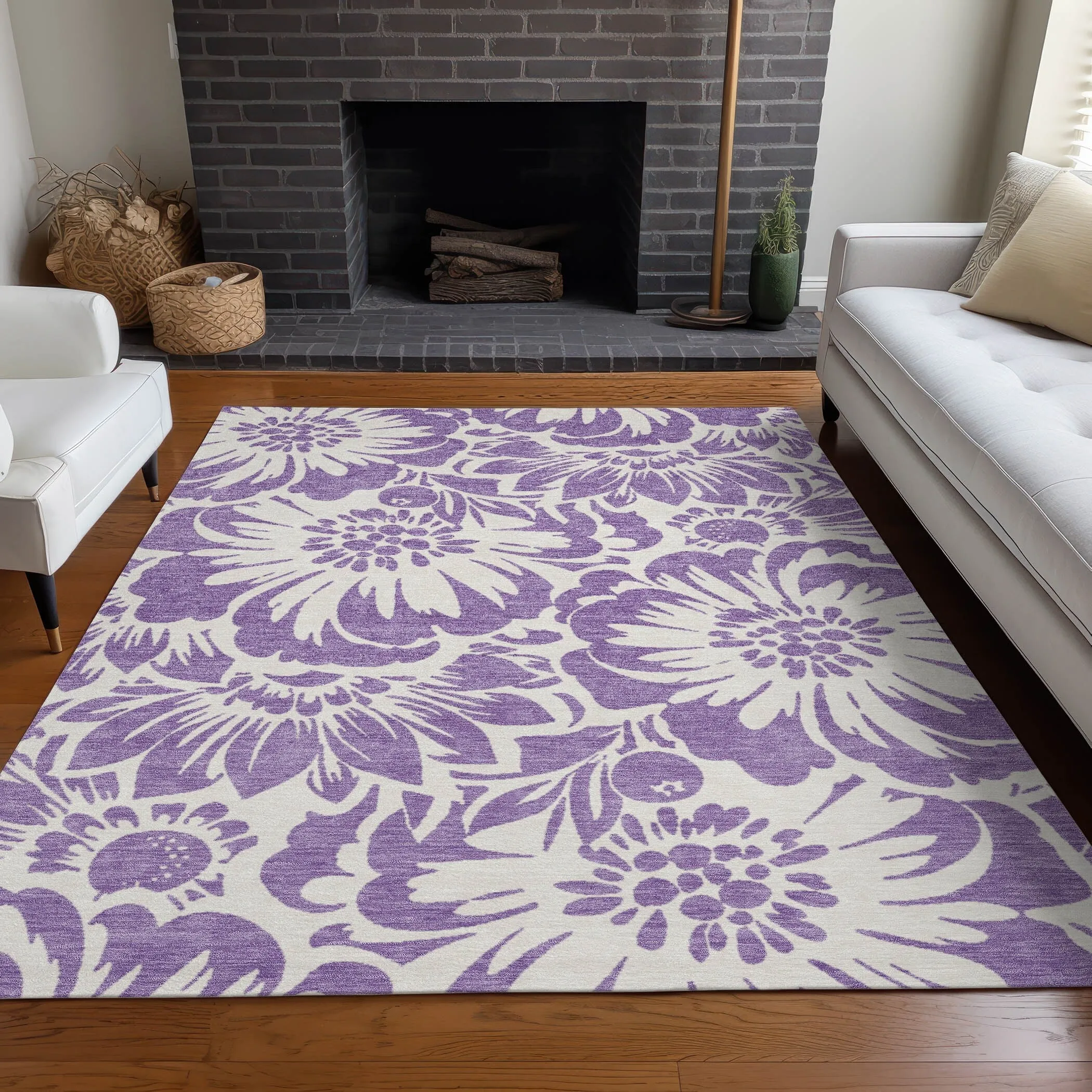 Machine Washable Indoor/ Outdoor Whimsy Floral Chantille Rug